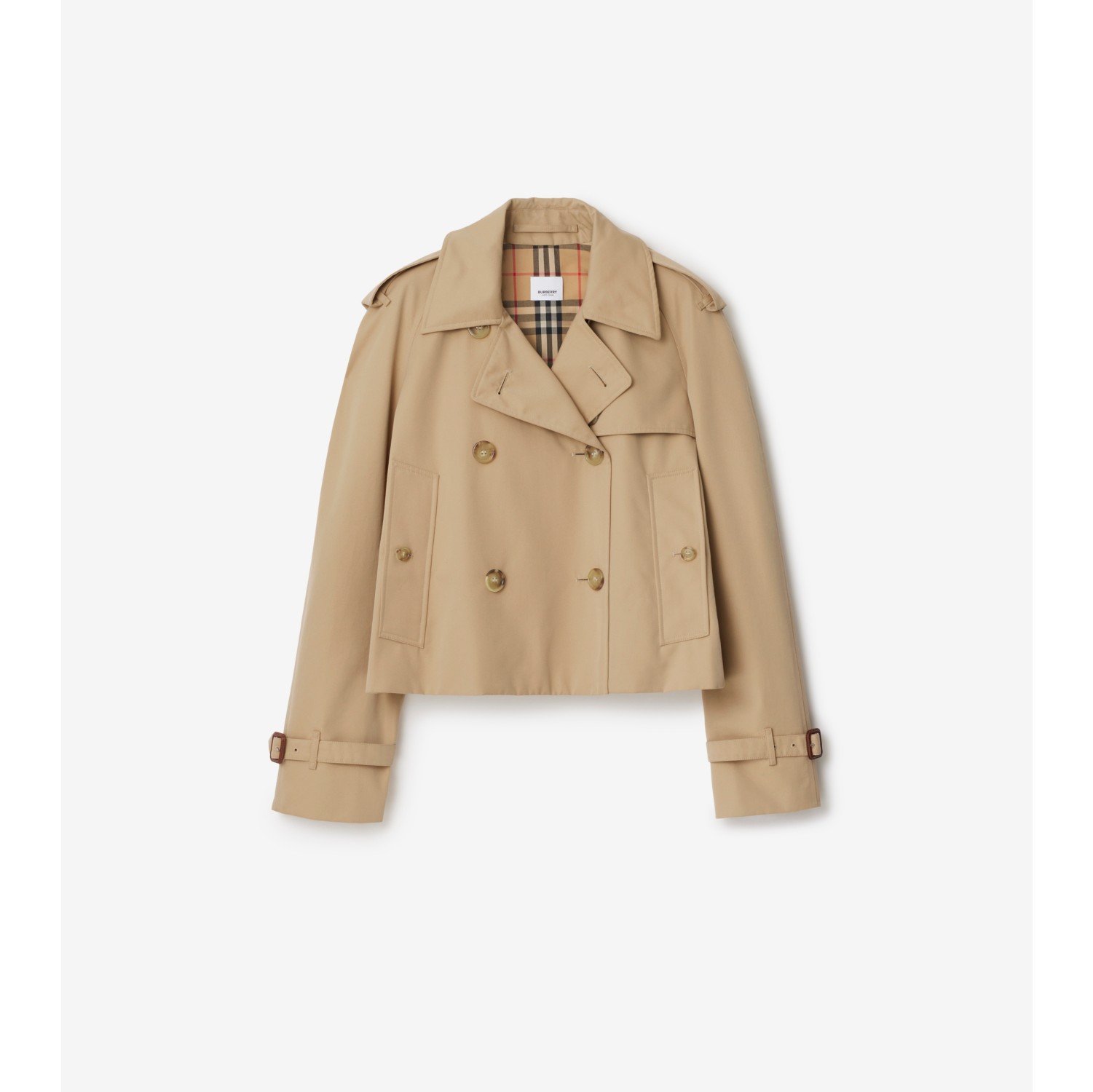 Jaqueta trench cropped de gabardine