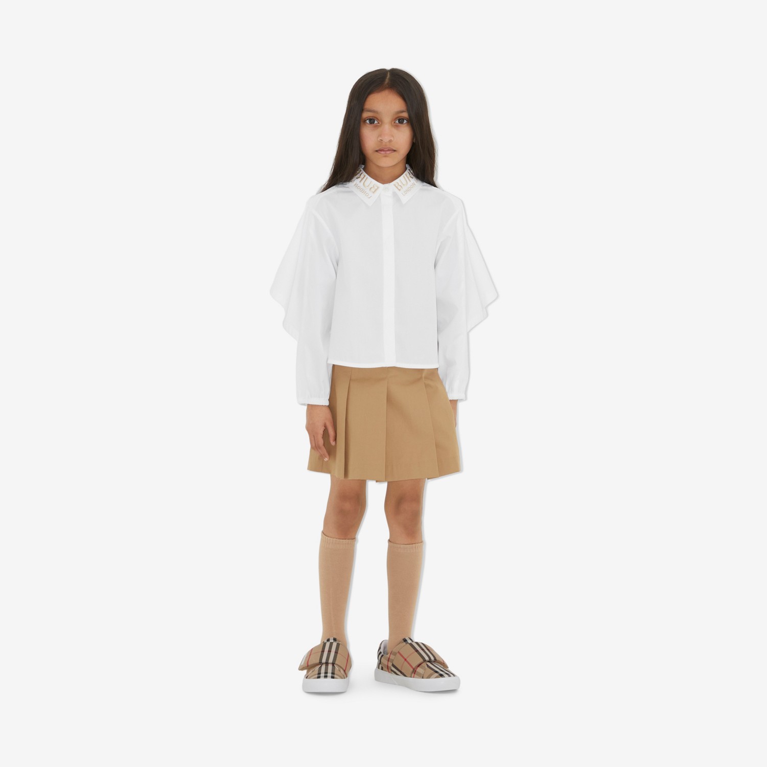 Camisa en popelina de algodón elástico con detalle de capa (Blanco) | Burberry® oficial