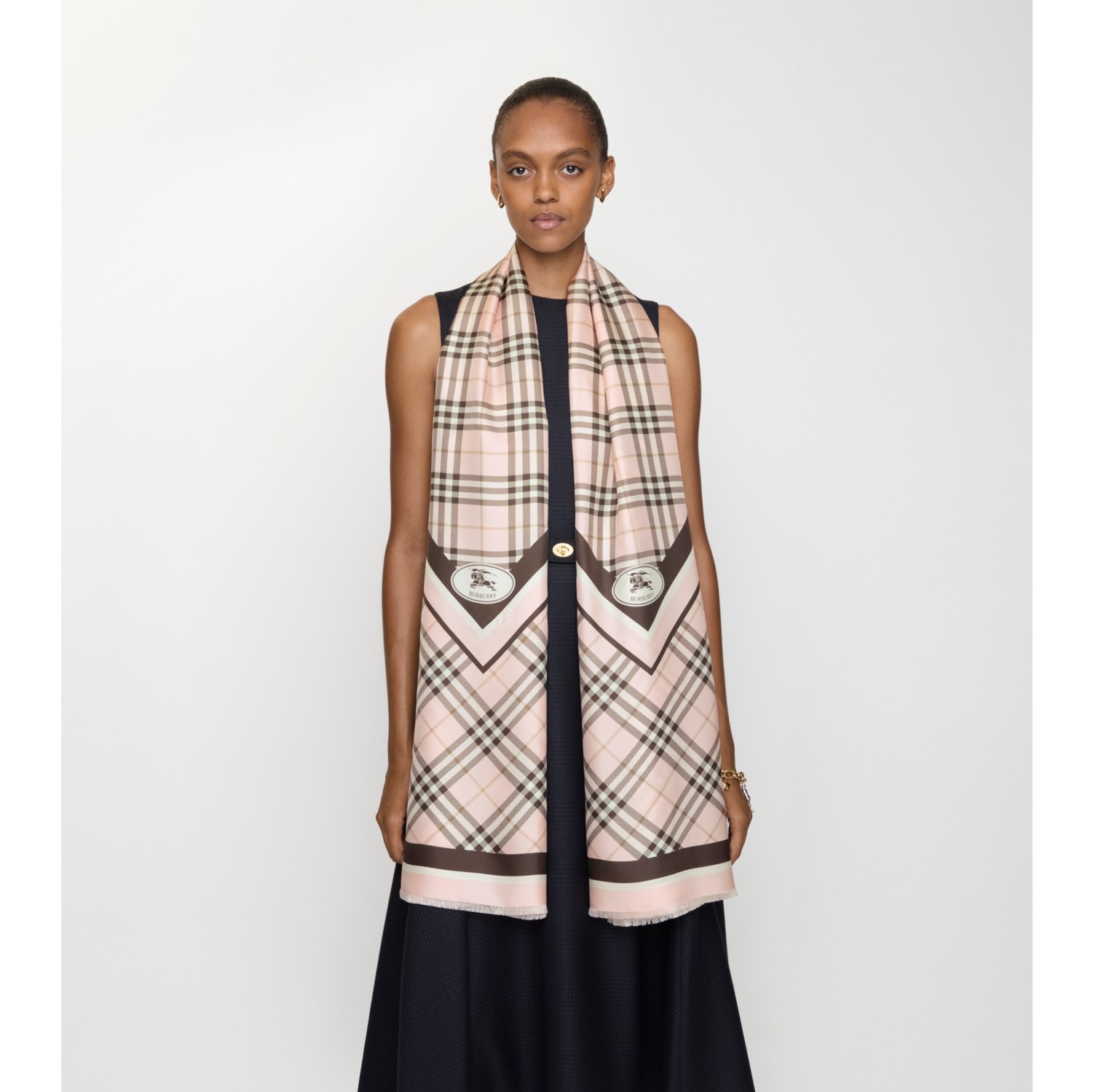Check Knight Stamp Silk Scarf in Bow pink | Burberry® Official