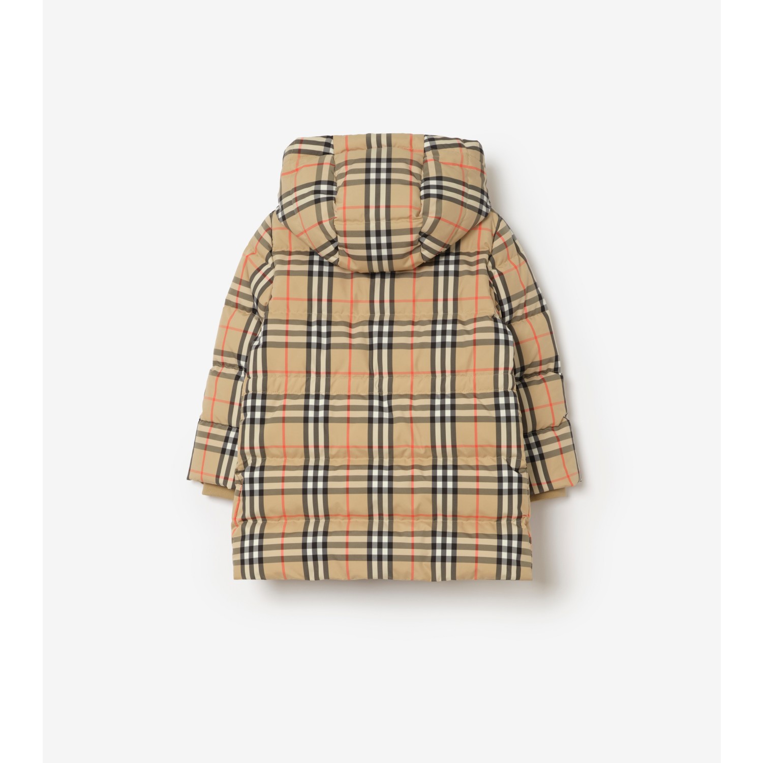 Abrigo de plumas con capucha Check