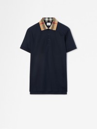 Check Collar Cotton Polo Shirt in colour Black