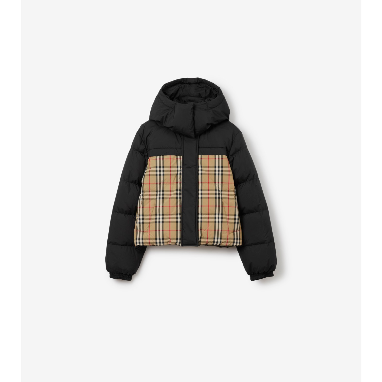 Cropped Reversible Check Puffer Jacket