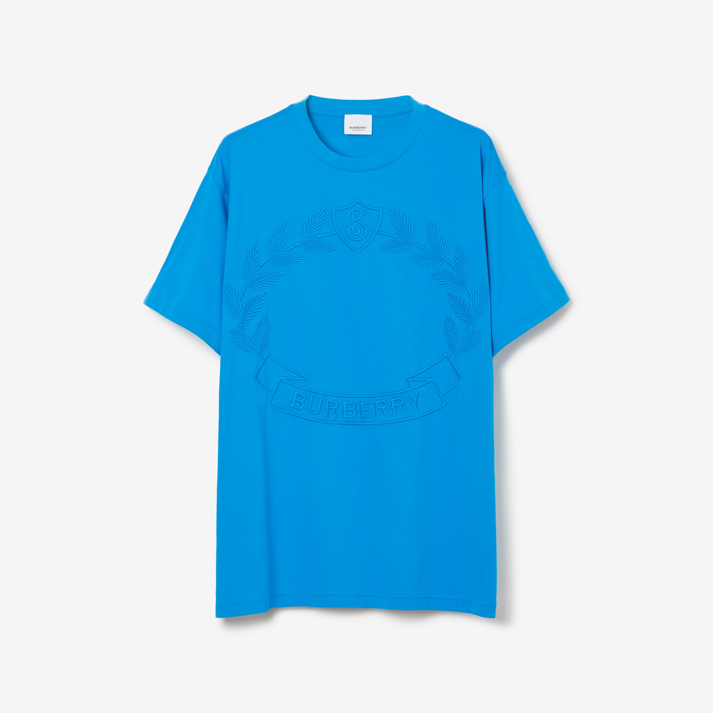 Camiseta oversize en algodón con emblema de hojas de roble (Azul Vivo) - Mujer | Burberry® oficial - 1