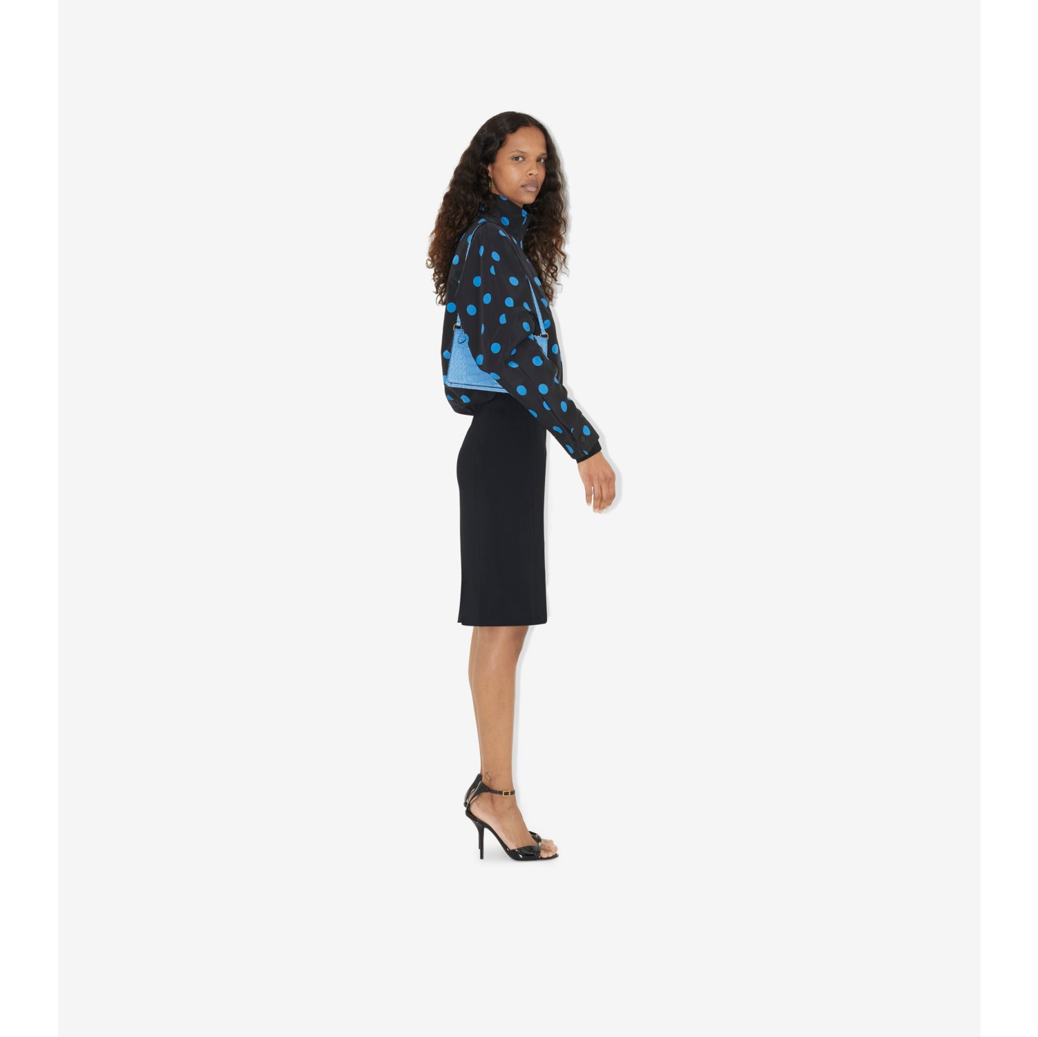 Polka Dot Nylon Jacquard Funnel Neck Jacket in Vivid Blue - Women | Burberry® Official
