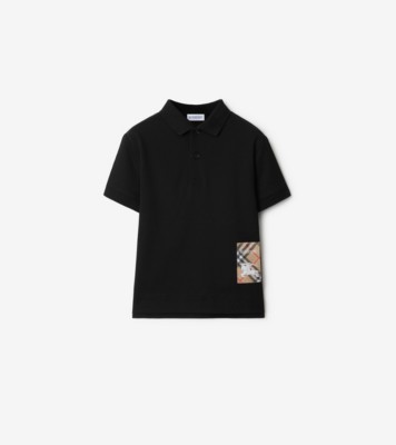 Check Label Cotton Polo Shirt in Black | Burberry® Official