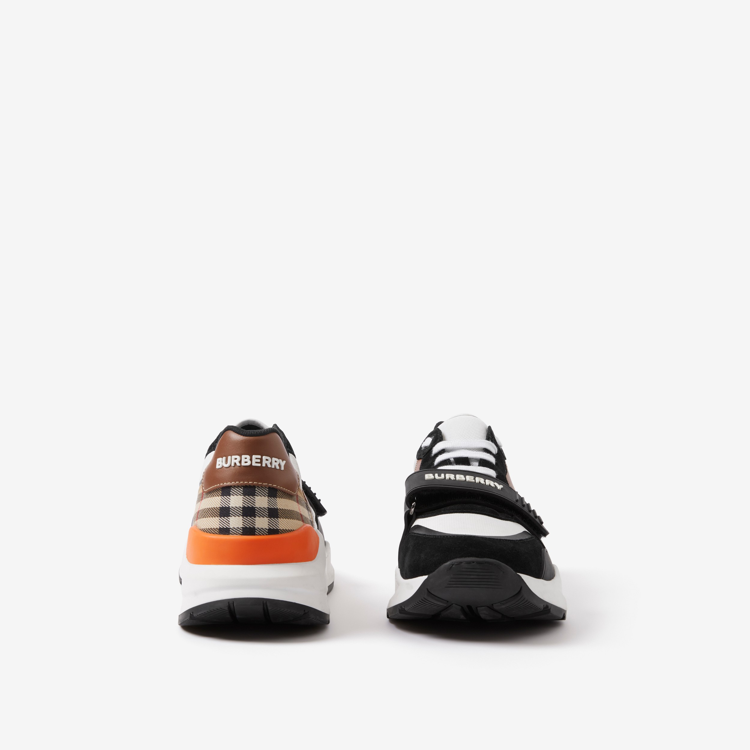 Leather, Suede and Vintage Check Sneakers in Black/archive Beige - Women | Burberry® Official - 4