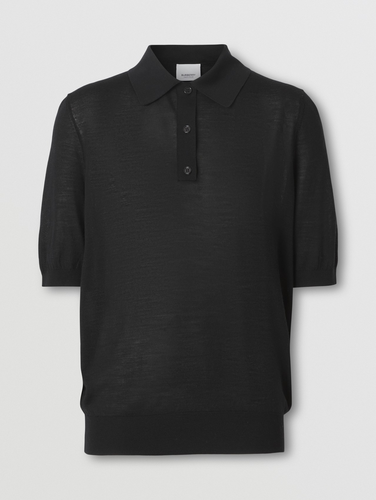 Poloshirt aus Wolle, Seide und Kaschmir mit Monogrammmotiv (Schwarz)