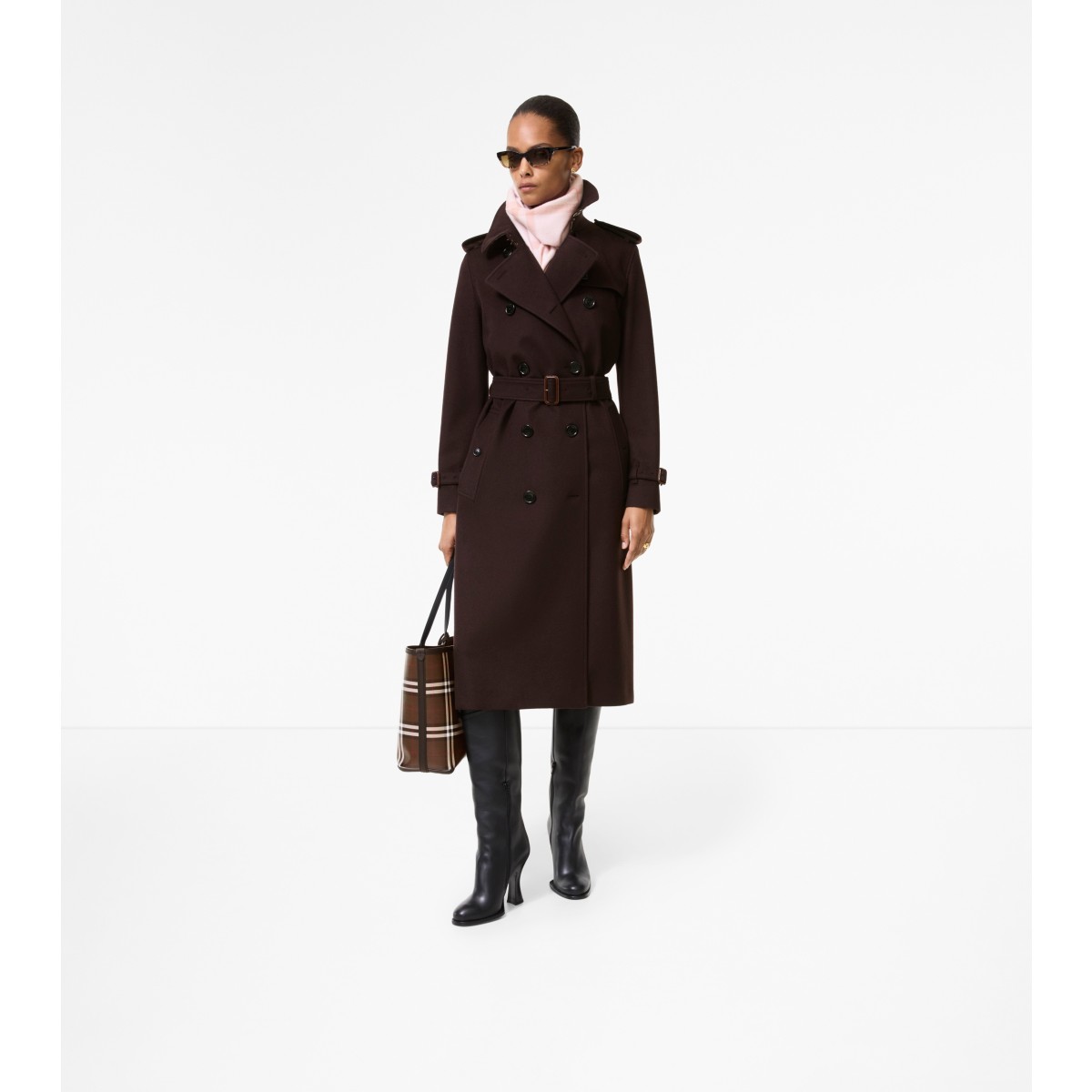  Check Long Cashmere Kensington Trench Coat