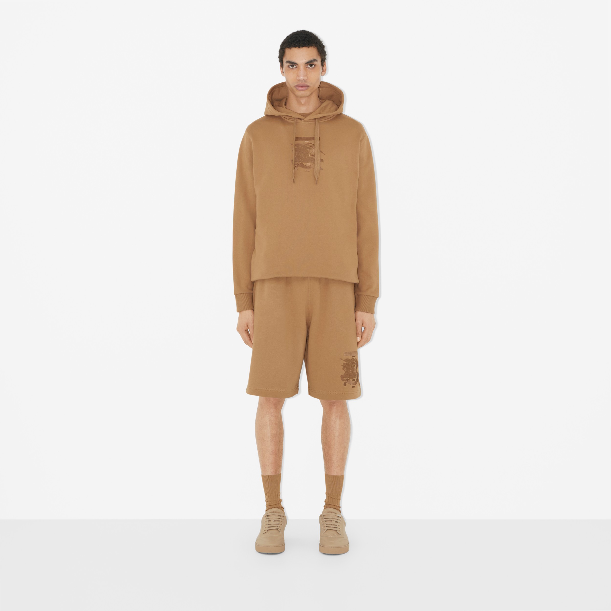 Embroidered Monogram EKD Cotton Hoodie in Camel - Men | Burberry® Official