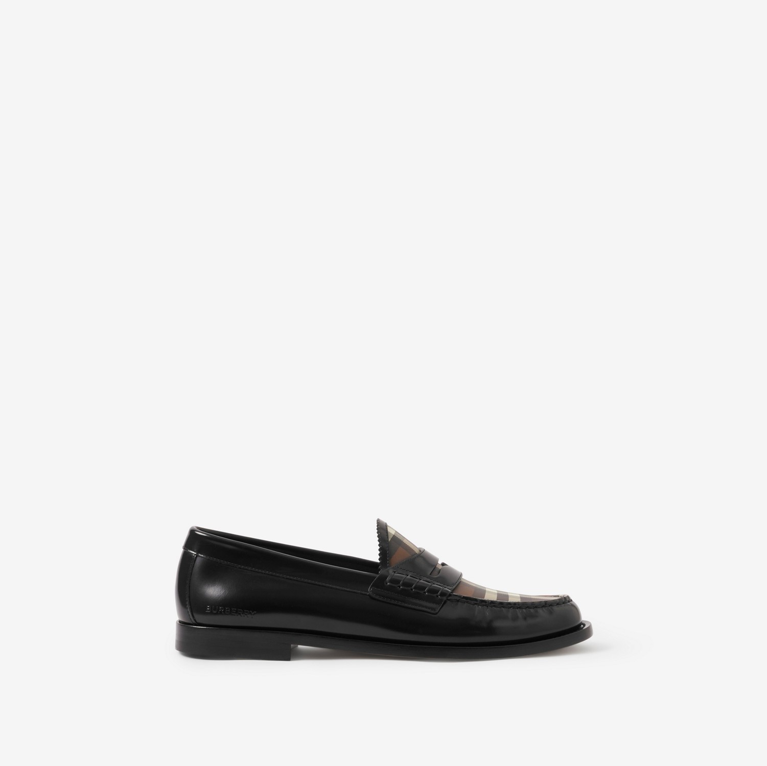 Check Panel Leather Penny Loafers in Black - Women | Burberry® Official