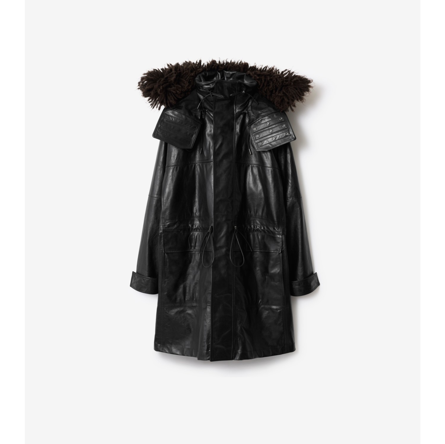 Detachable Fringed Trim Leather Parka