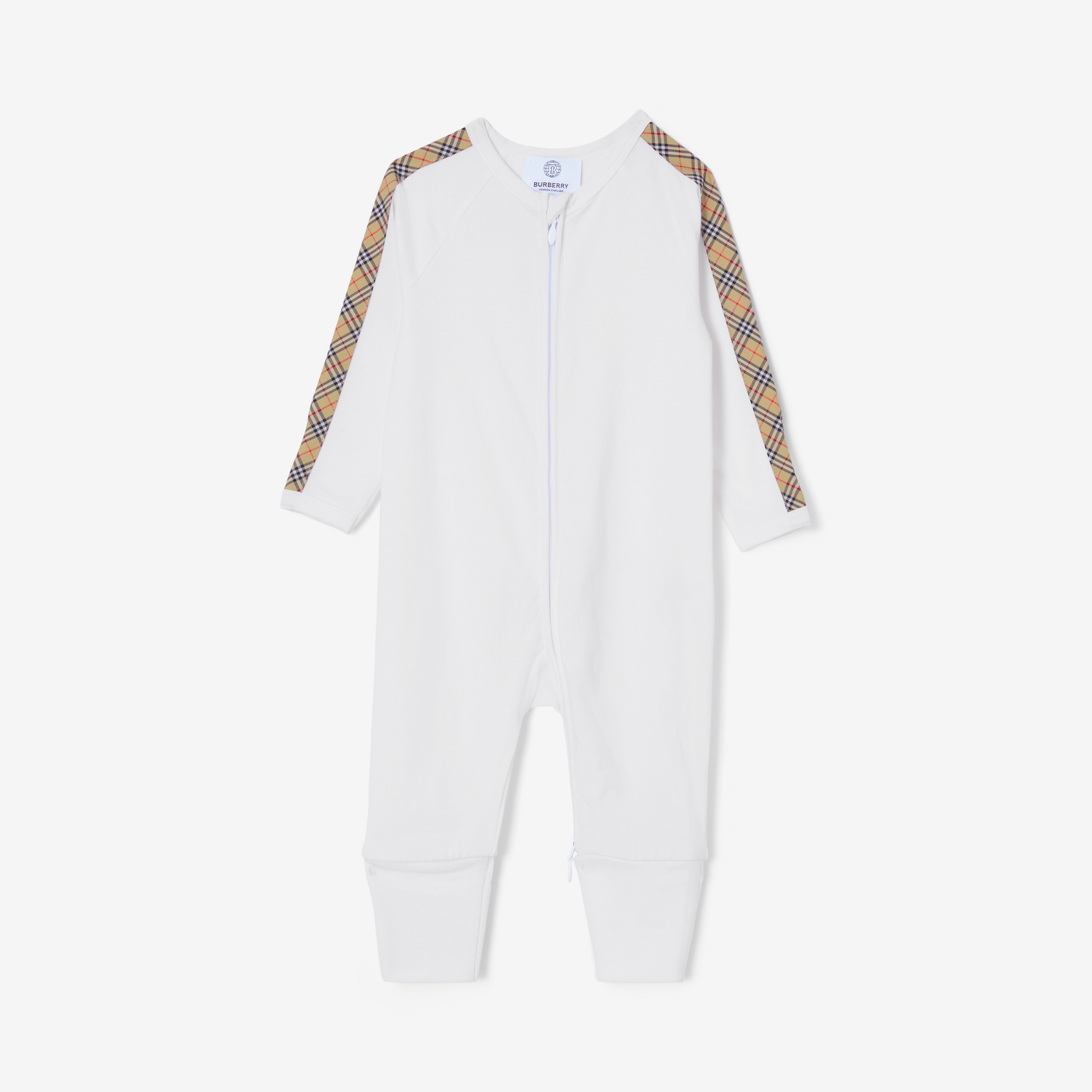 Check Trim Cotton Three-piece Baby Gift Set in White - Children | Burberry® Official - 2