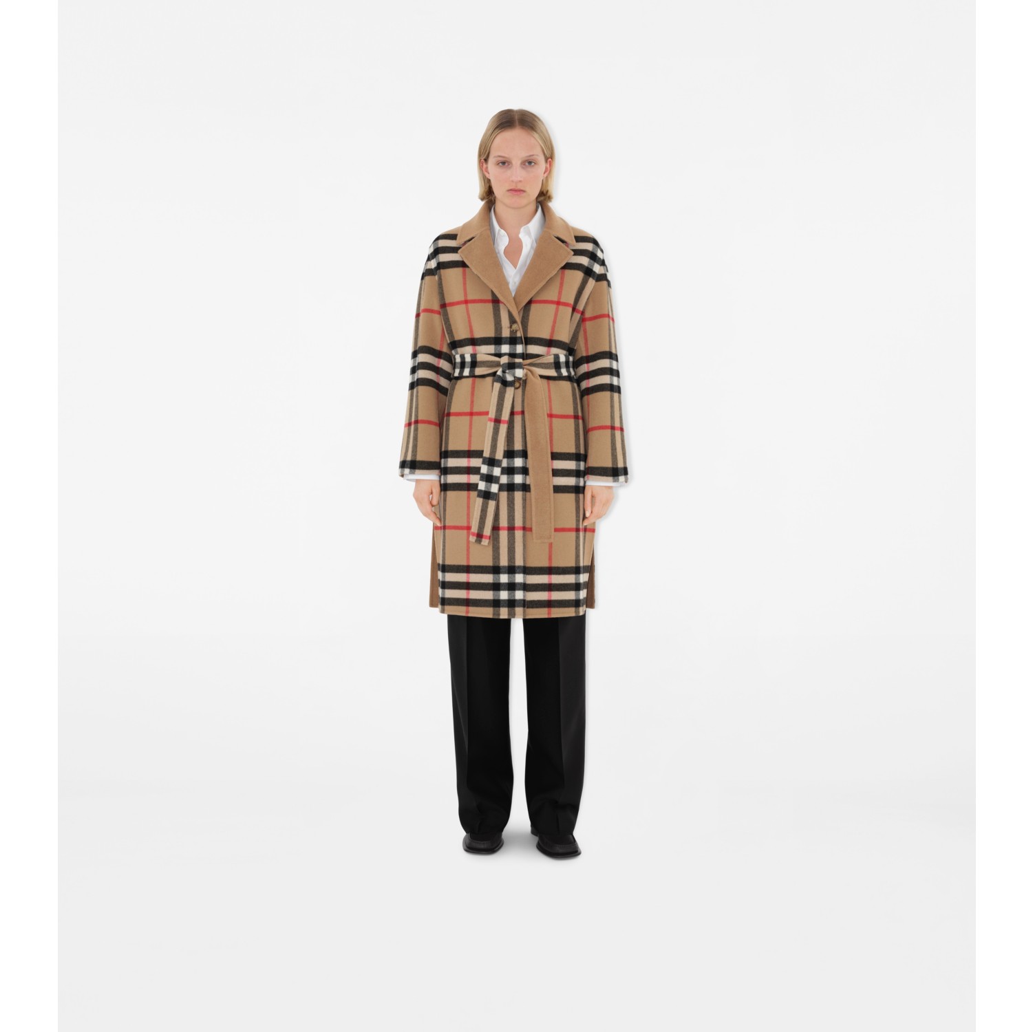 Manteau reversible en laine Check Beige d archive Femme Pur cachemire Site officiel Burberry