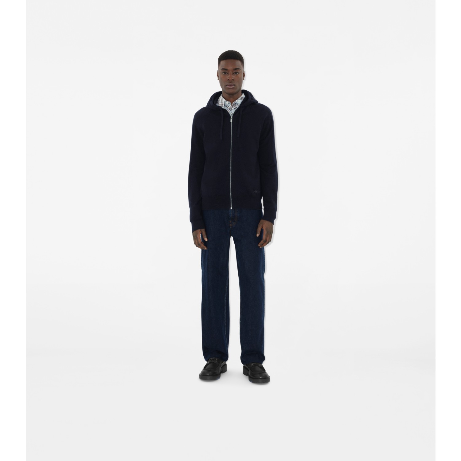 Blusa de moletom em mescla de cashmere com capuz e zíper