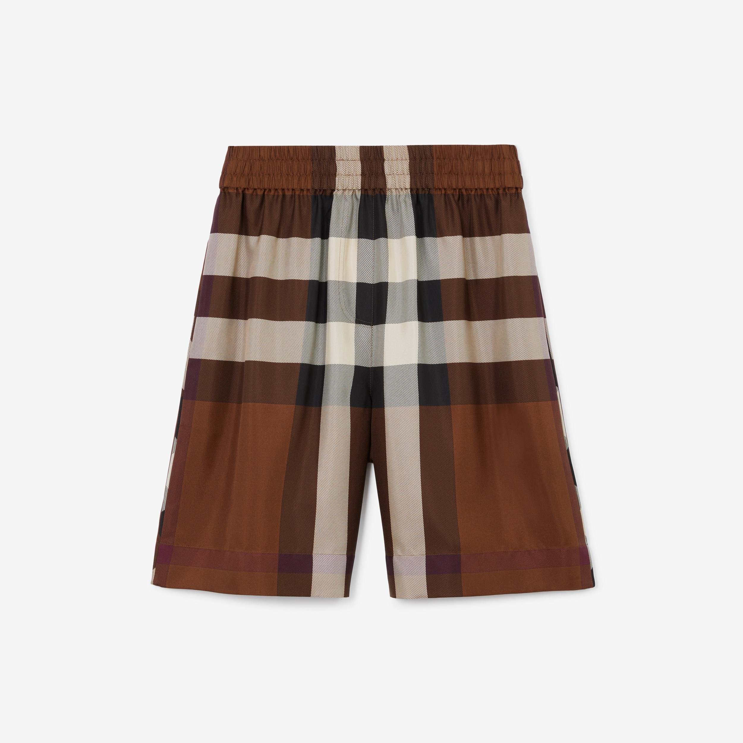 Pantalones cortos en seda a cuadros ampliados (Marrón Abedul Oscuro) - Mujer | Burberry® oficial - 1