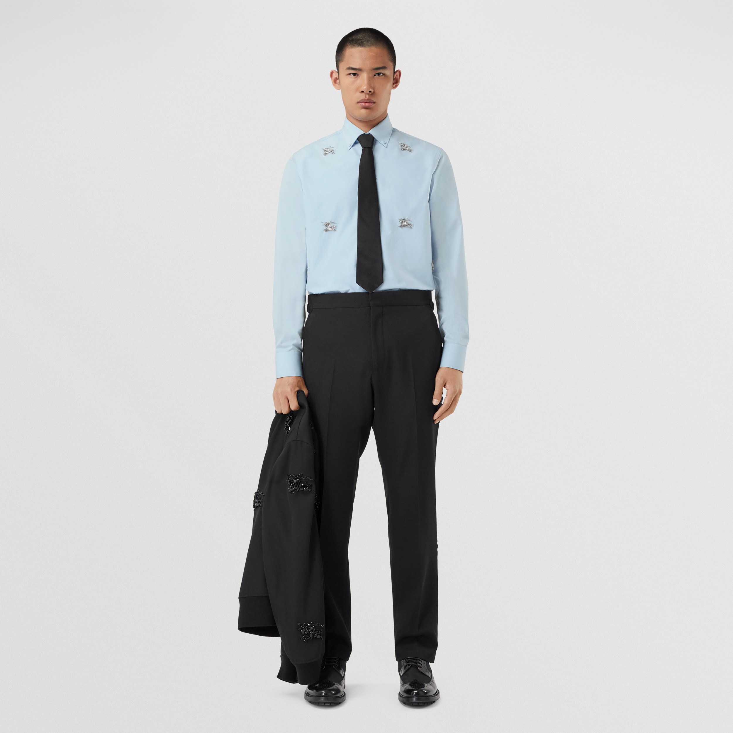 Camicia in cotone con EKD in cristalli e vestibilità slim (Azzurro Pallido) - Uomo | Sito ufficiale Burberry® - 4