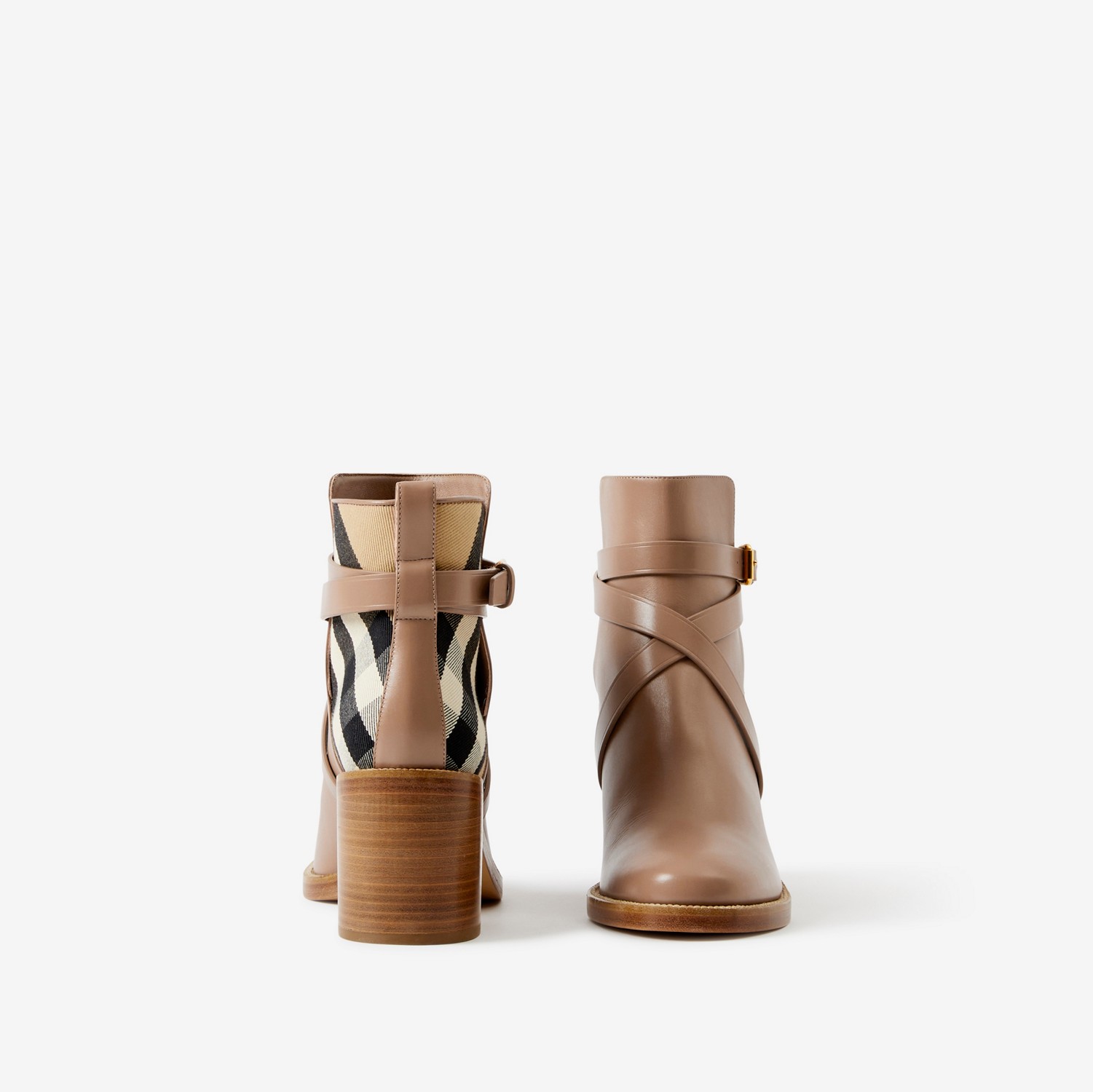 Ankle boots de couro com estampa House Check (Wheat) - Mulheres | Burberry® oficial