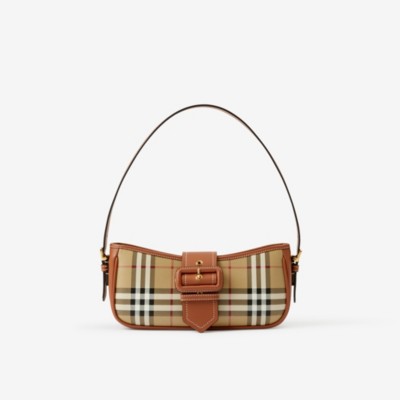 BURBERRY: Briar bag in coated cotton and leather - Beige