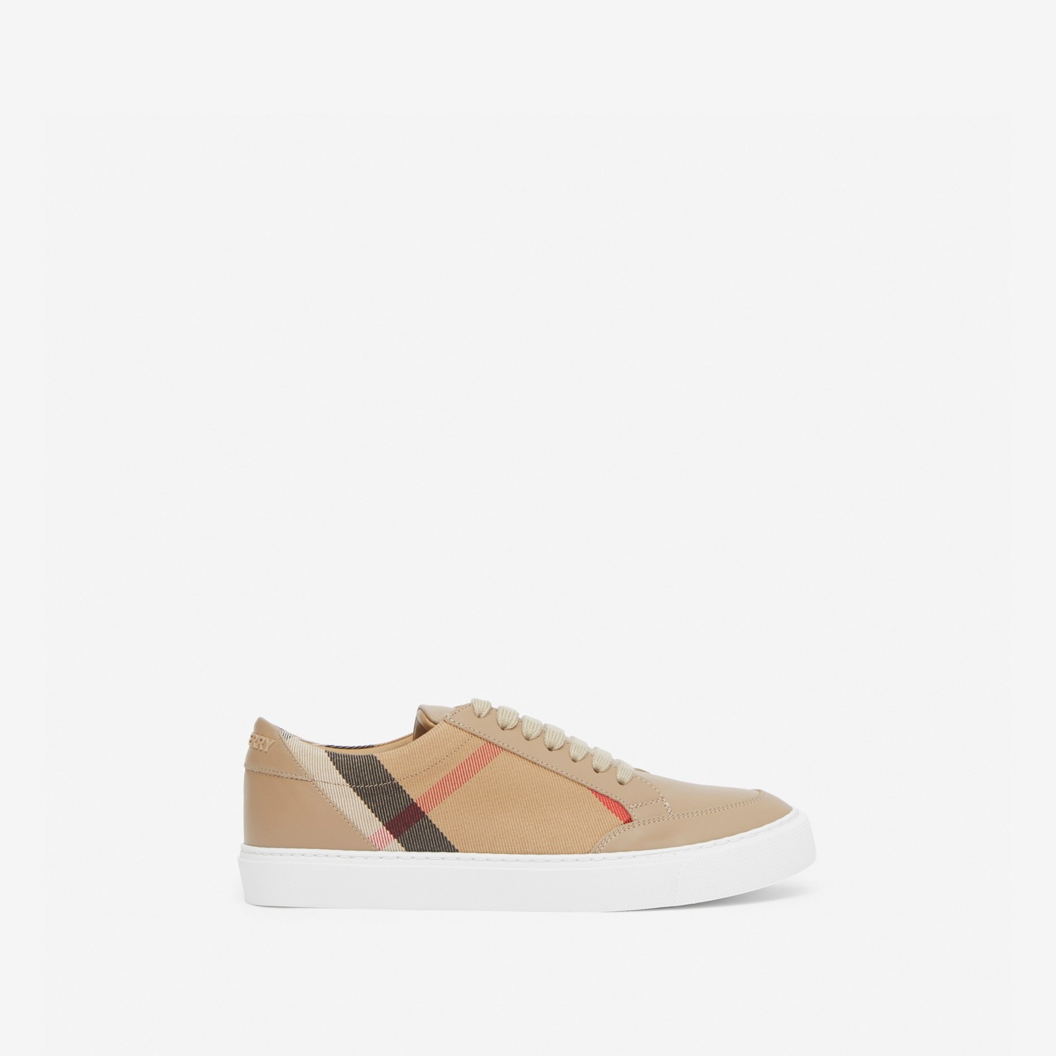 House Check Cotton and Leather Sneakers in Tan - Women | Burberry® Official