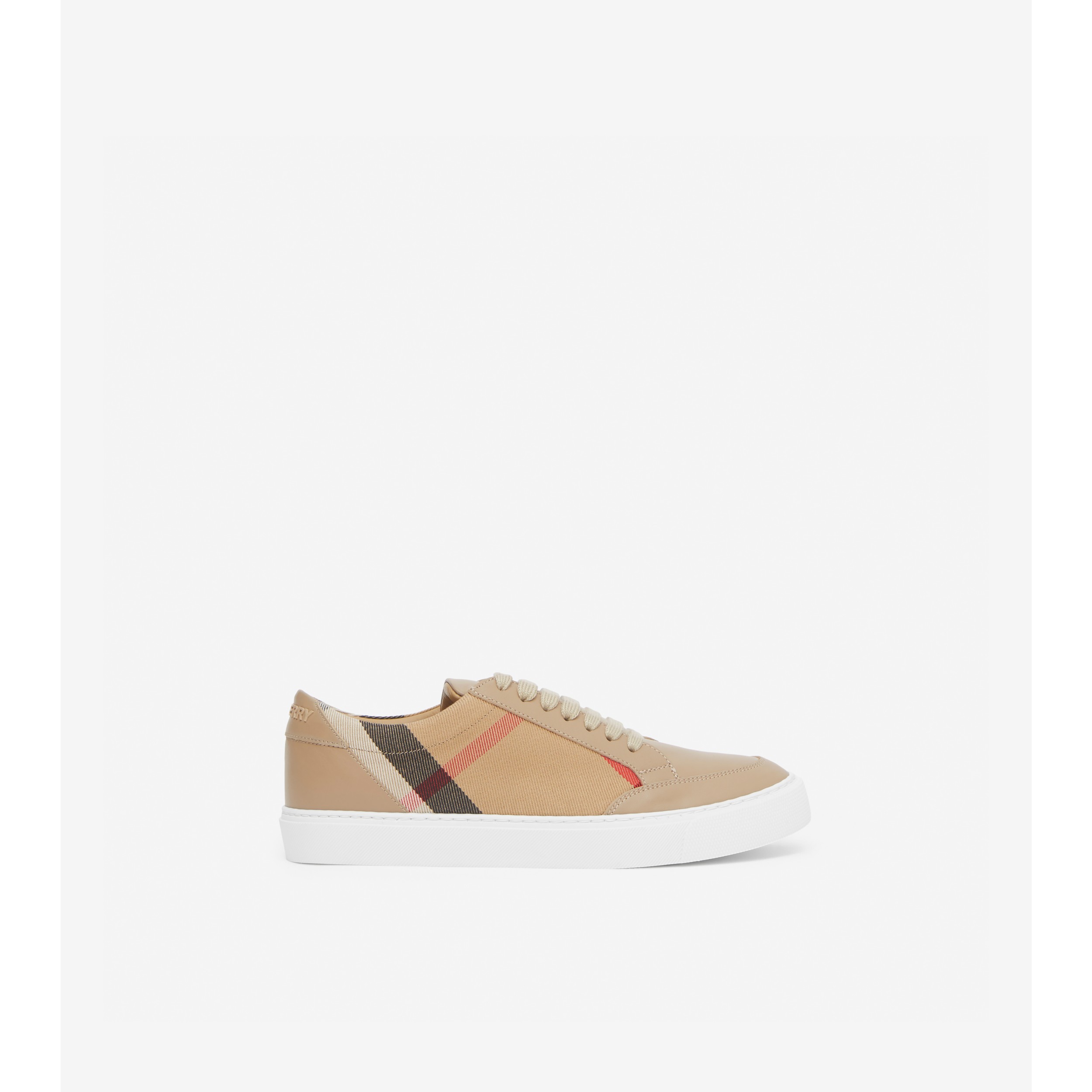 Rædsel Skygge violin House Check Cotton and Leather Sneakers in Tan - Women | Burberry® Official