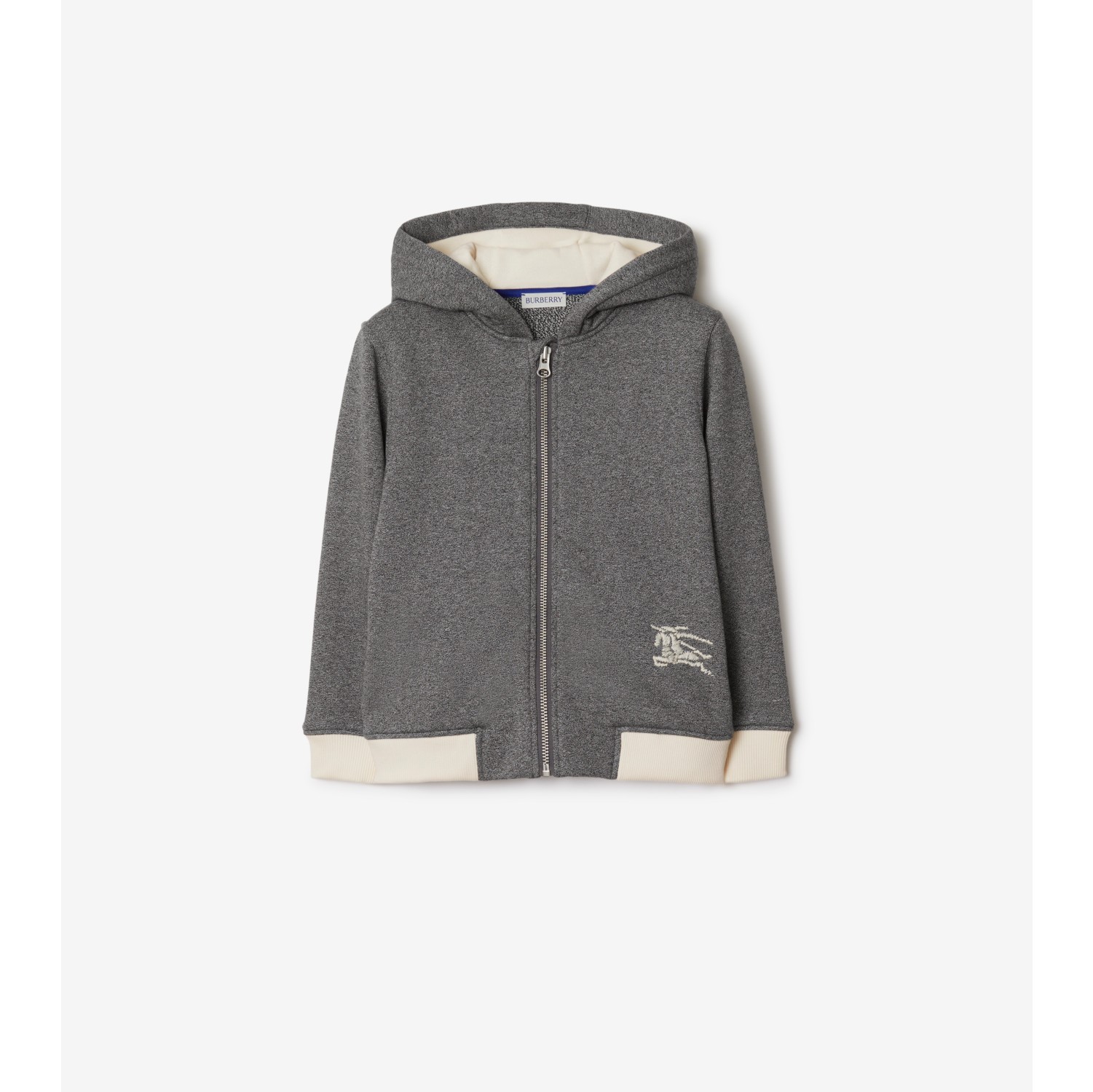 Cotton Zip Hoodie in Charcoal grey melange | Burberry® Official