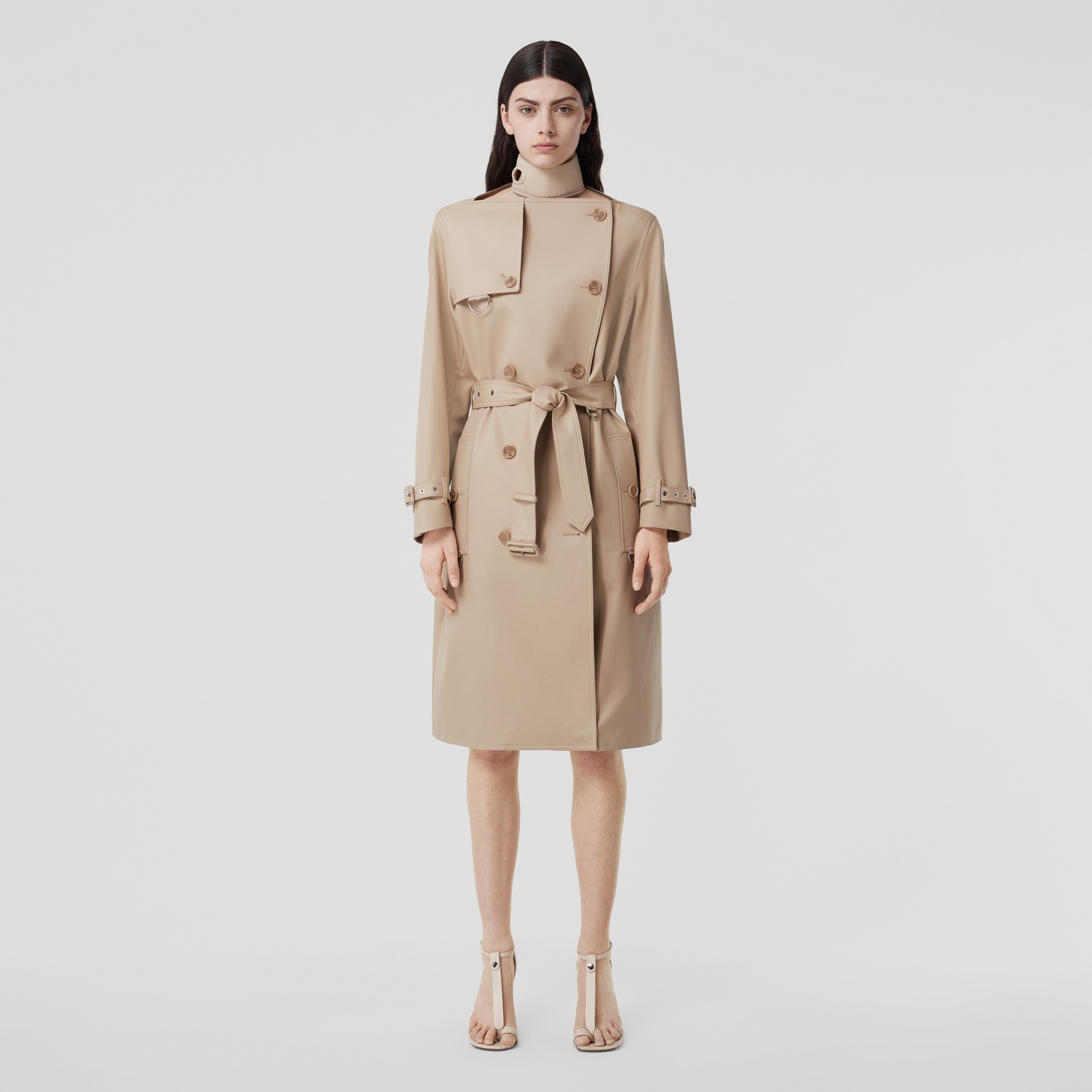 Cotton Gabardine Boat Neck Trench Coat in Soft Fawn - Women | Burberry® Official - 1