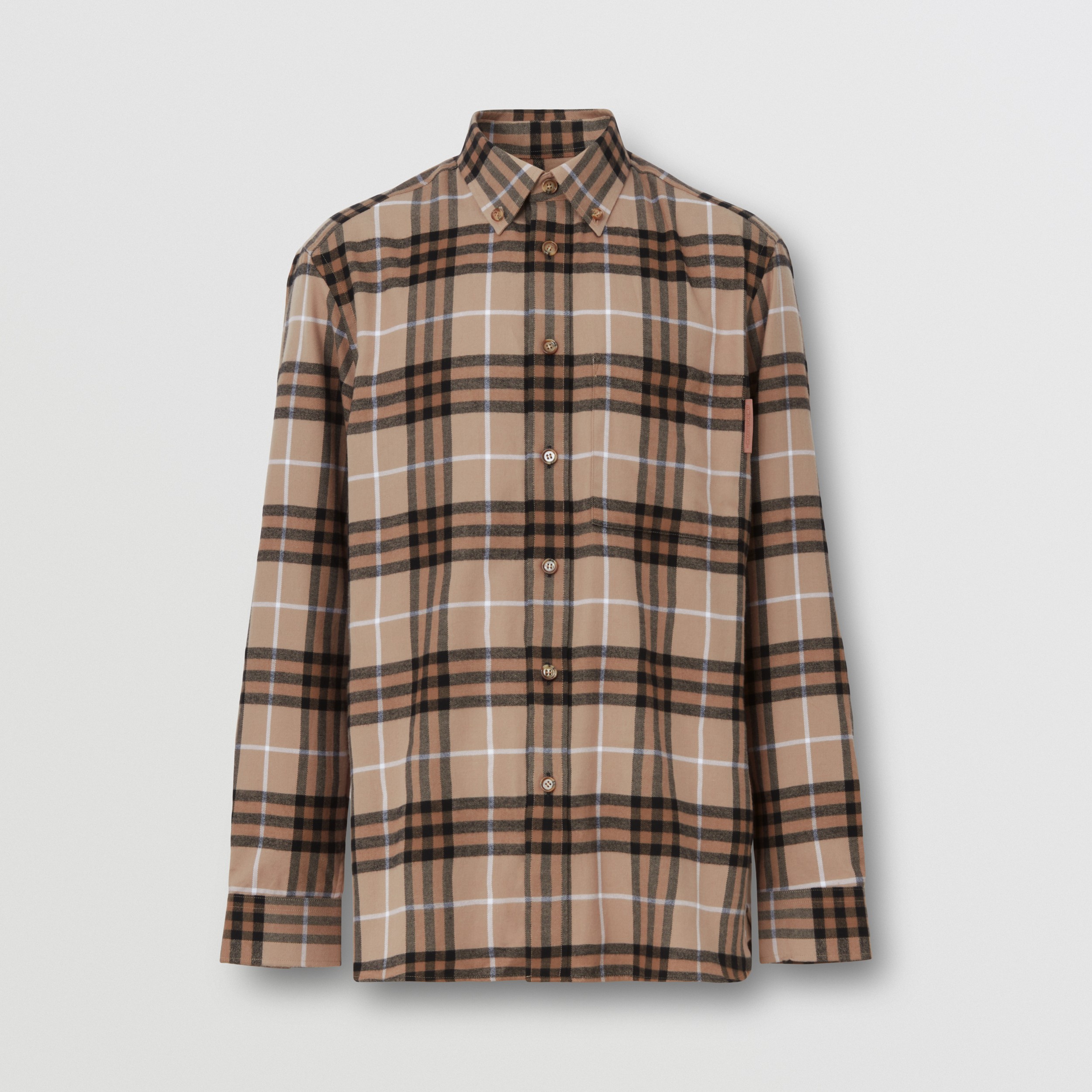 Camisa de algodão com estampa xadrez e colarinho abotoado (Biscoito) - Homens | Burberry® oficial - 4