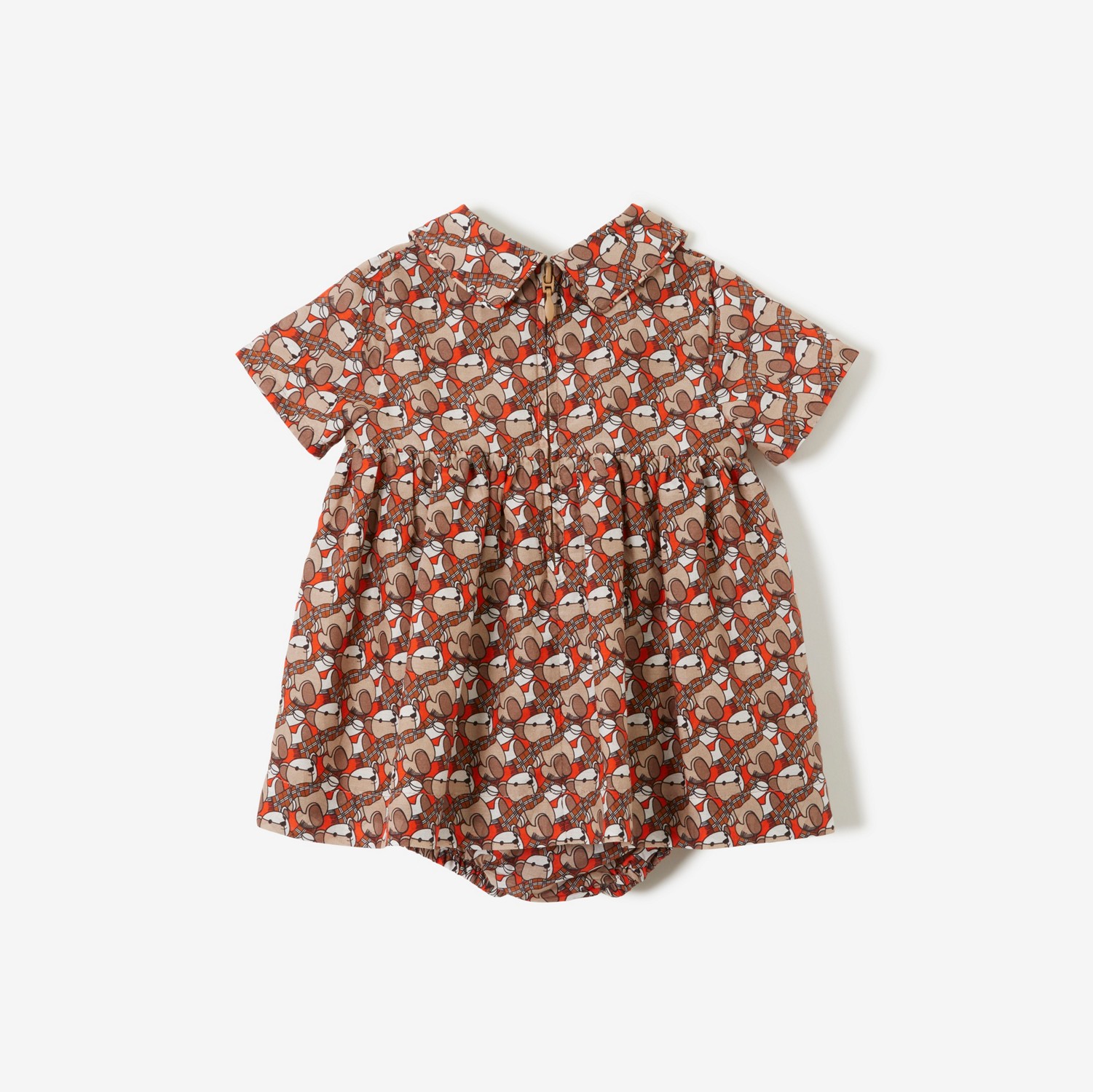 Thomas Bear Print Cotton Silk Dress with Bloomers in Scarlet Orange - Children | Burberry® Official