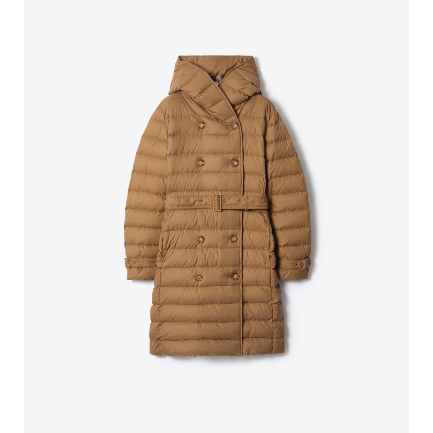 Long Nylon Hooded Puffer Coat in Taupe brown - Women | Burberry® Official