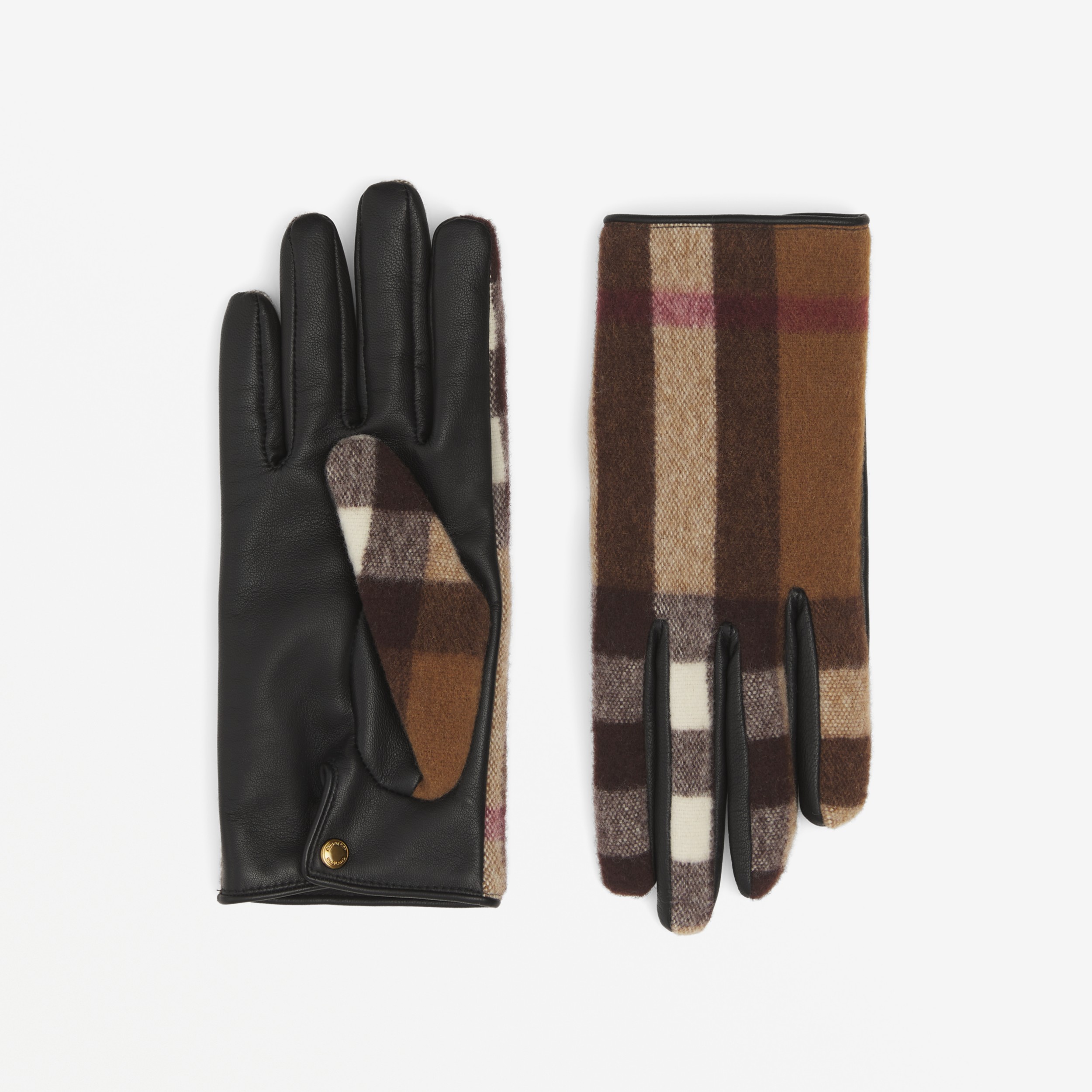 Exaggerated Check Wool and Leather Gloves in Birch Brown | Burberry®  Official