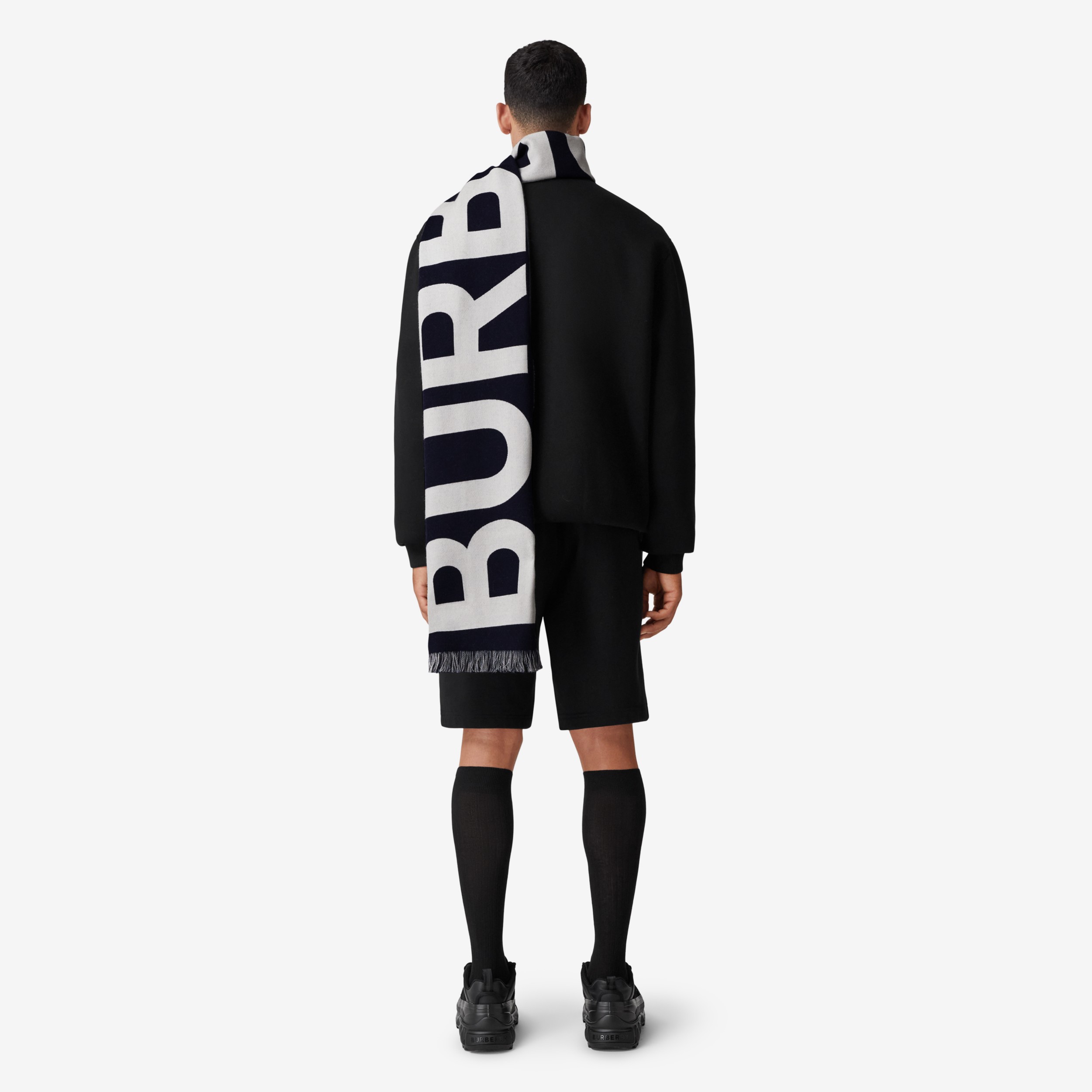 Logo Wool Jacquard Scarf in Dark Charcoal Blue | Burberry® Official - 4