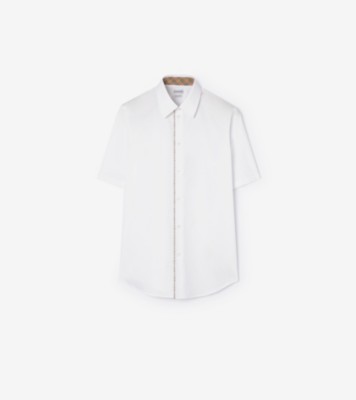 Check Piping Cotton Poplin Shirt in Optic white - Men | Burberry® Official