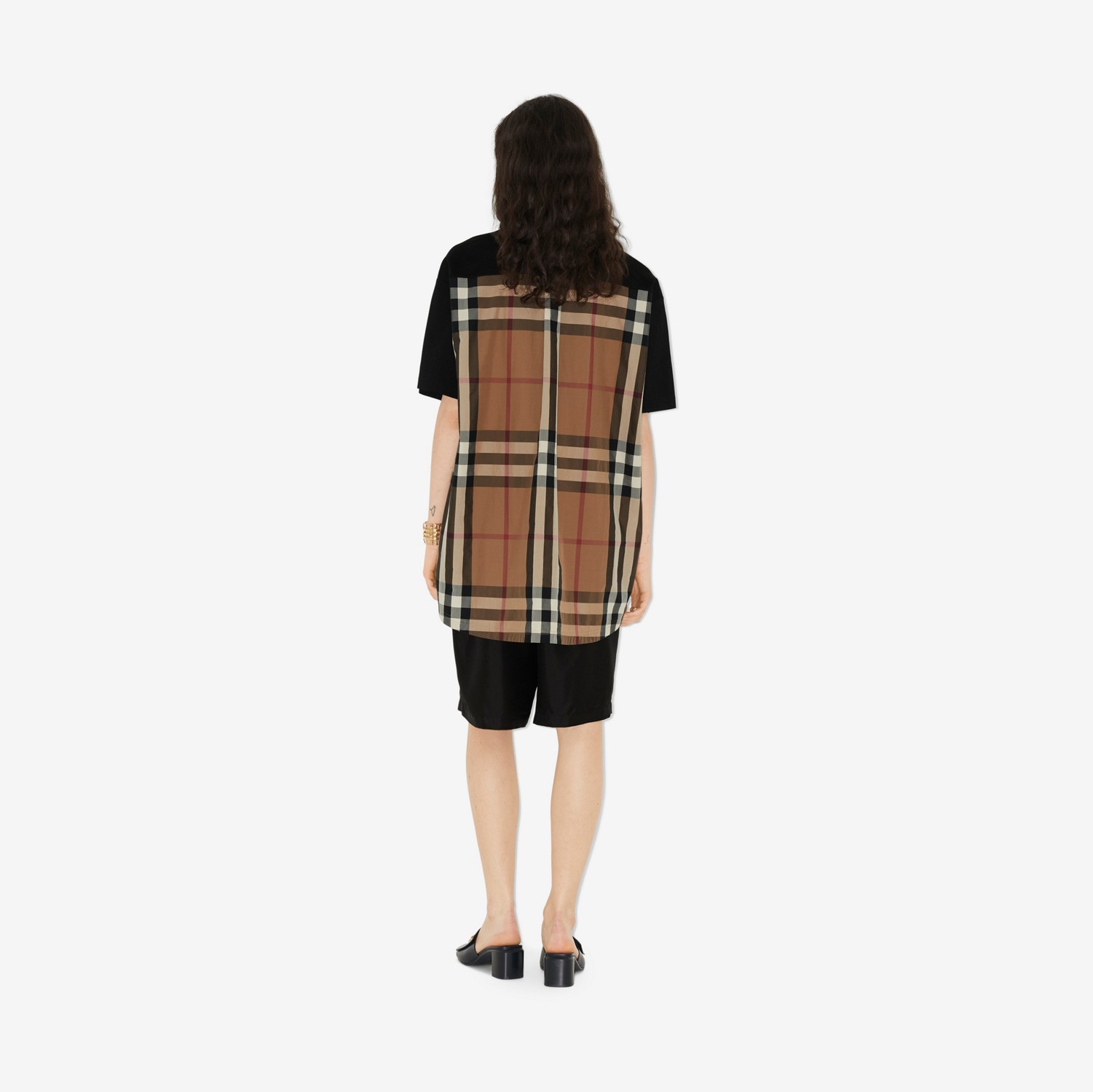 Camiseta en algodón con panel Check (Negro) - Mujer | Burberry® oficial