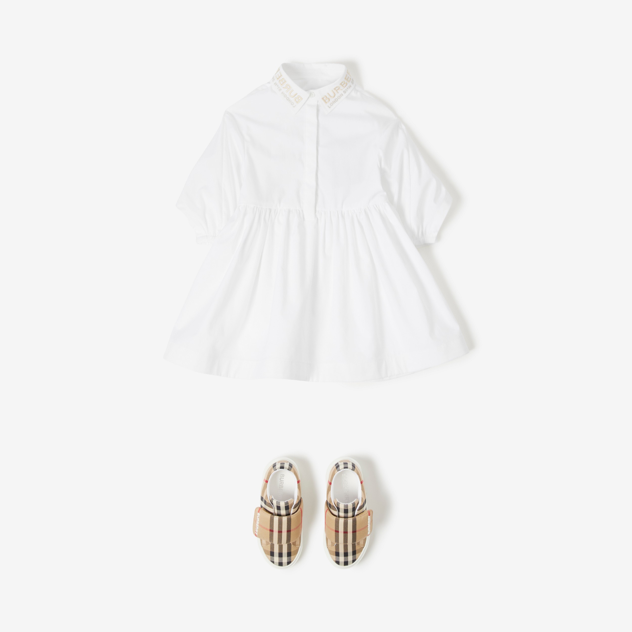 Cape Detail Stretch Cotton Poplin Dress in White - Children | Burberry® Official - 3