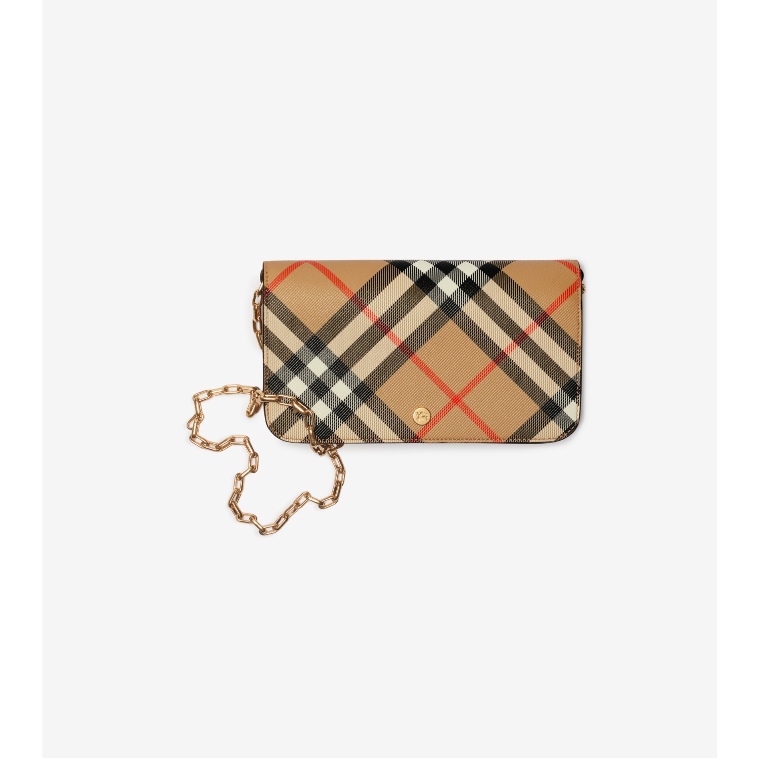 Check Chain Strap Wallet in Sand Women Burberry Official