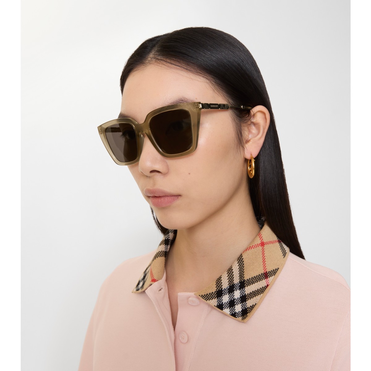  Check Engraved Square Sunglasses​