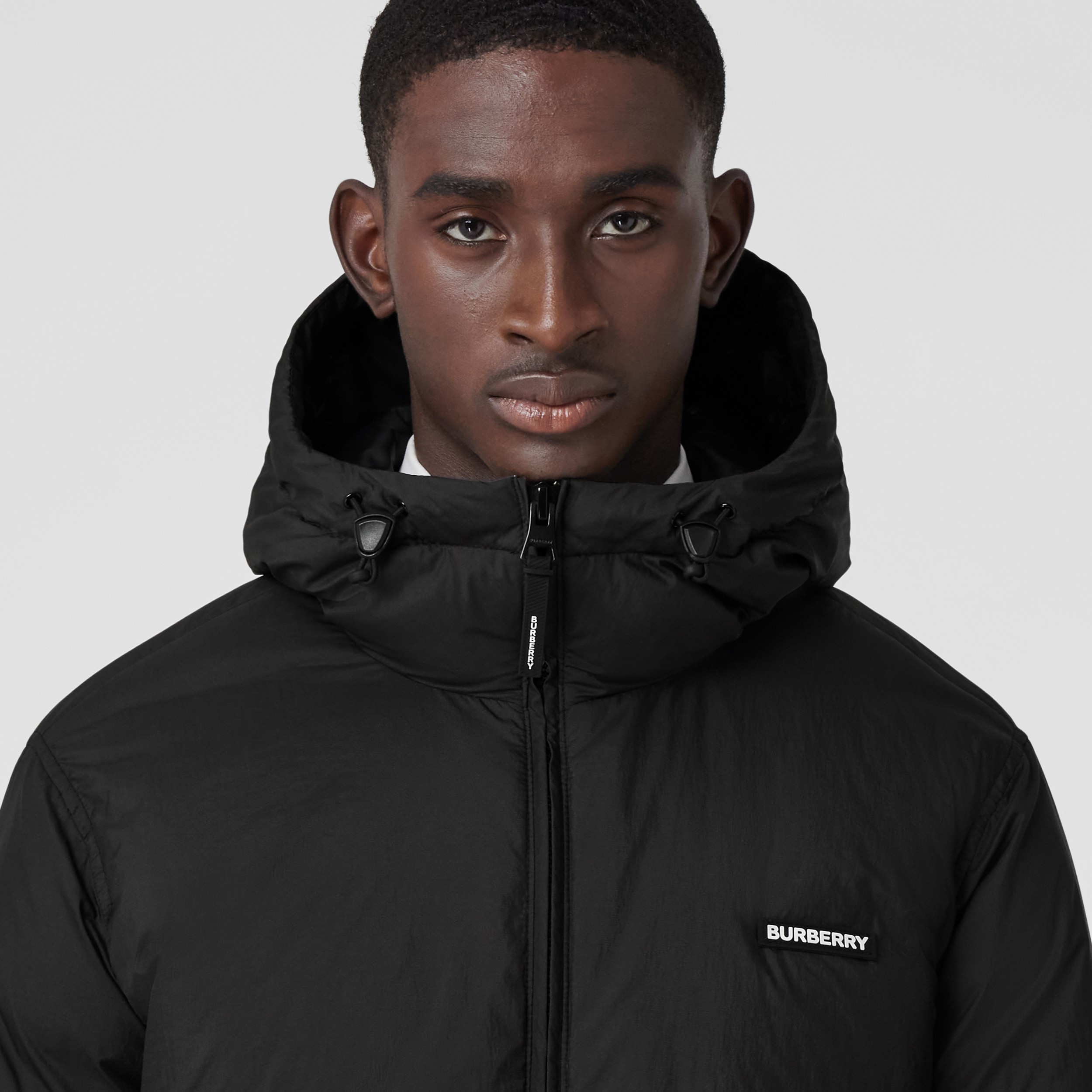 Embroidered Logo Nylon Hooded Jacket in Black - Men | Burberry® Official - 2