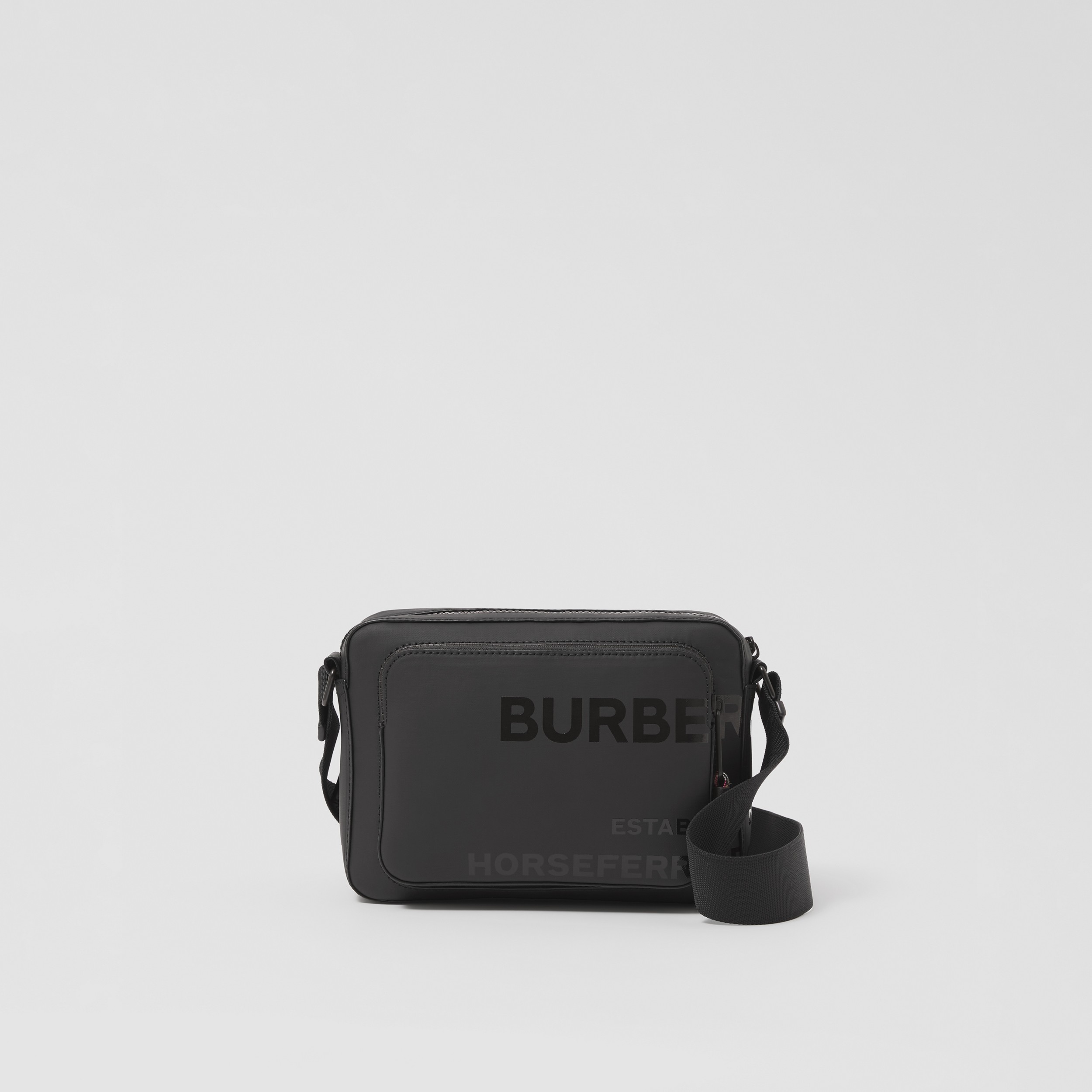 Horseferry Print Coated Cotton Canvas Crossbody Bag in Black - Men | Burberry® Official - 1