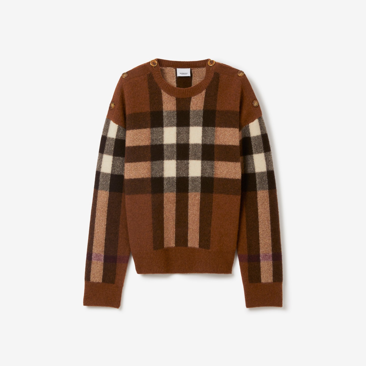 Exaggerated Check Wool Cashmere Sweater in Dark Birch Brown - Women | Burberry® Official
