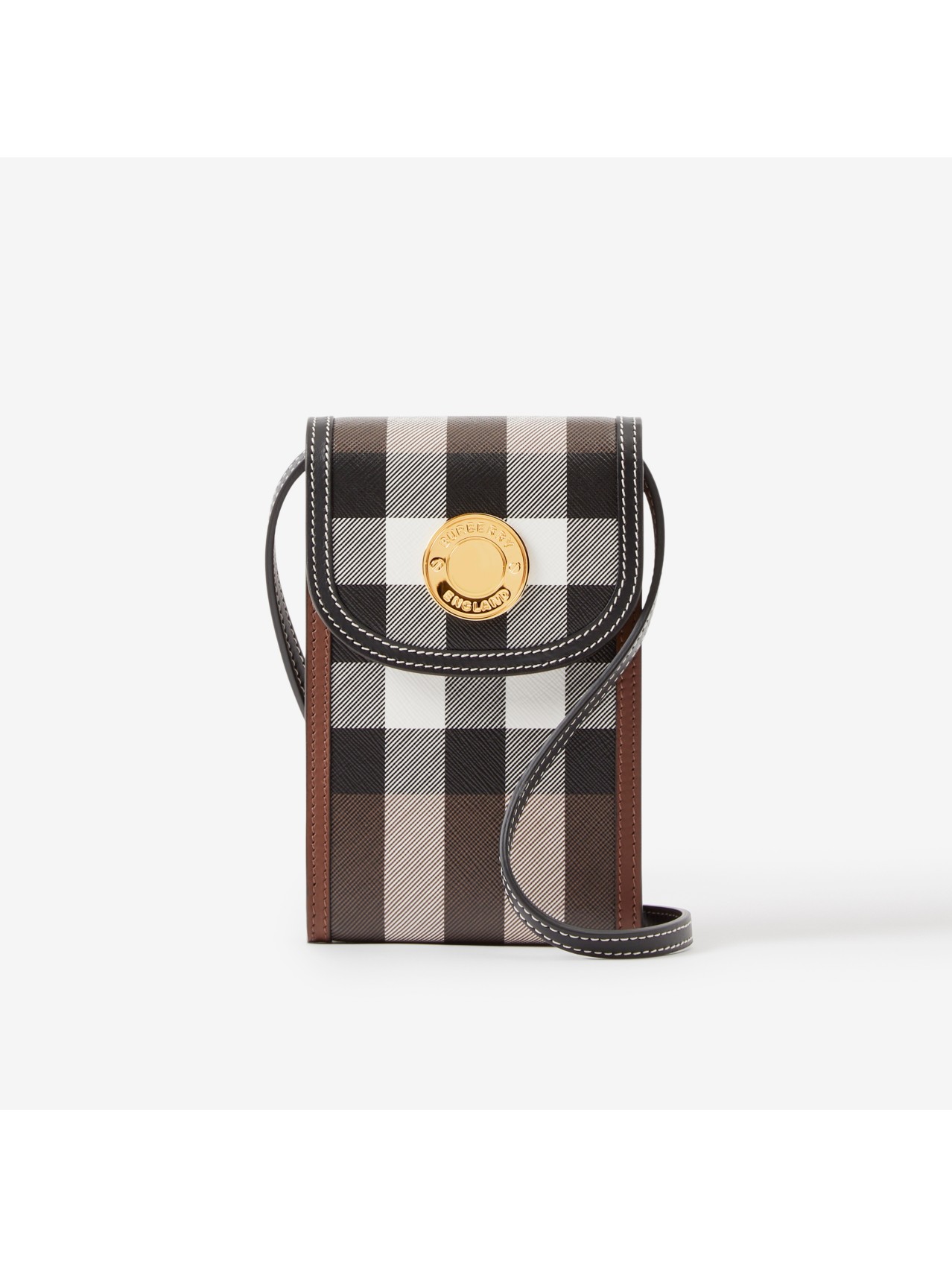 Check Elizabeth Phone Pouch in Dark Birch Brown - Women | Burberry