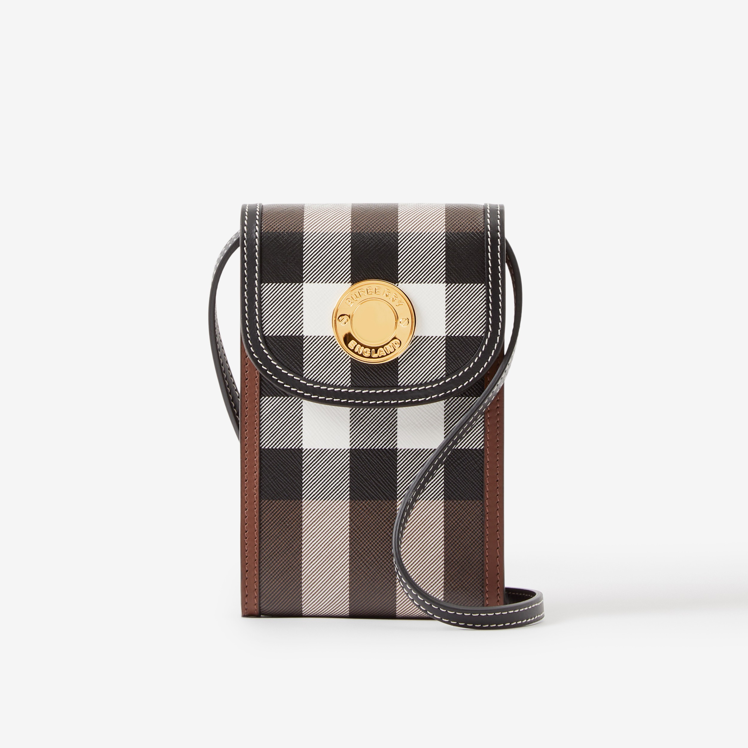 Check Elizabeth Phone Pouch in Dark Birch Brown - Women | Burberry® Official