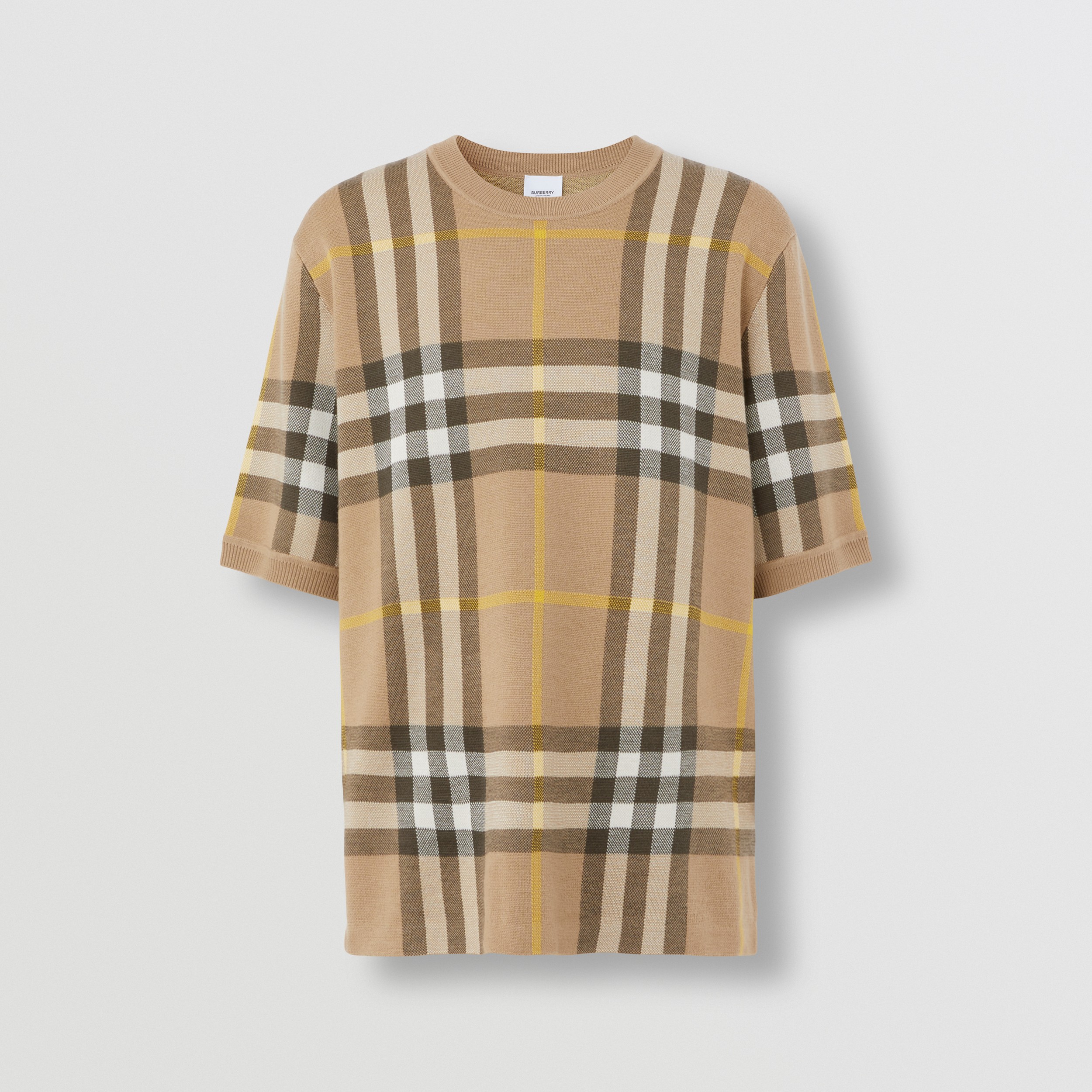 Short-sleeve Check Silk Wool Jacquard Top in Truffle - Men | Burberry® Official - 1