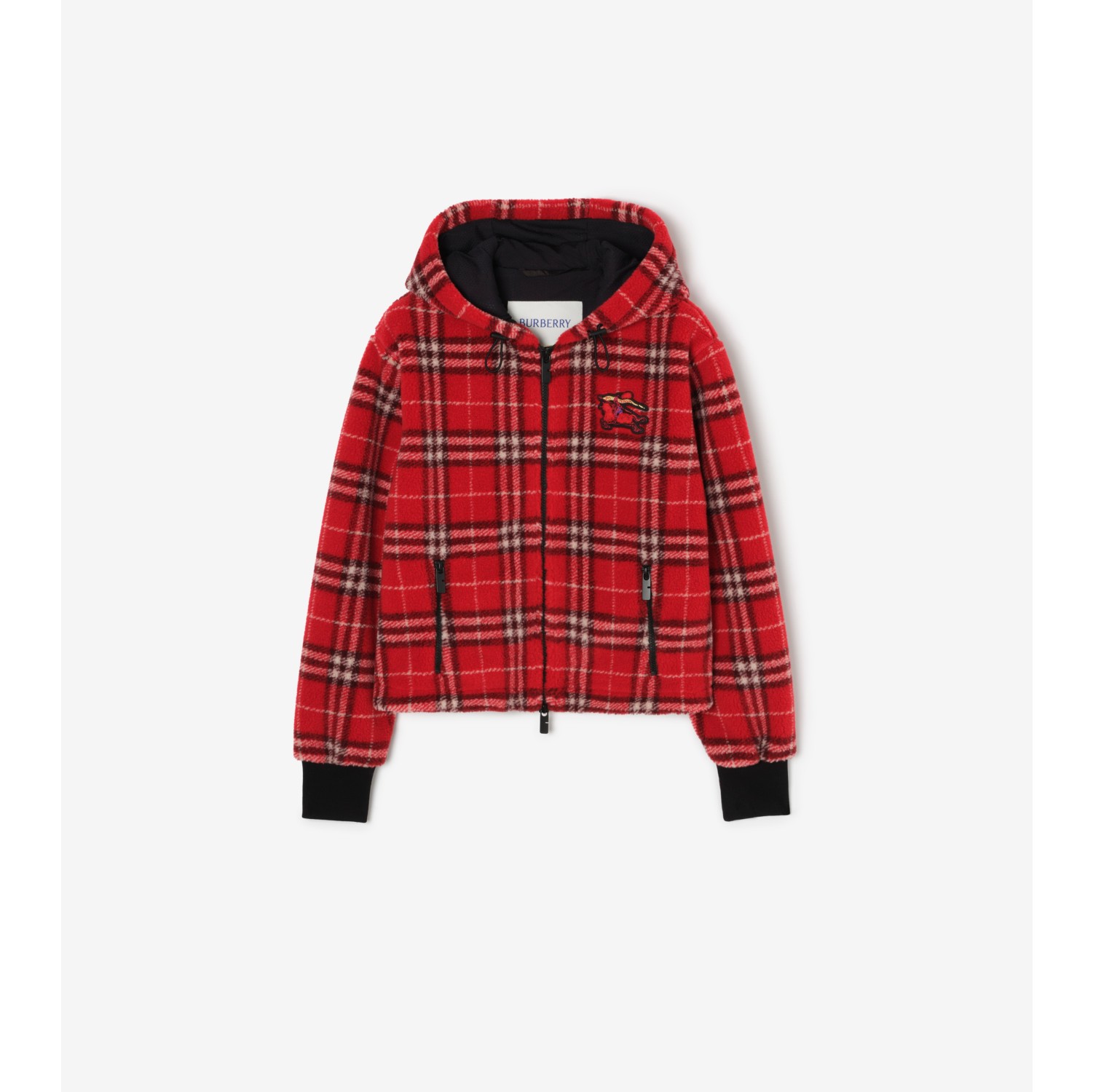 Cropped Check Fleece Hooded Jacket