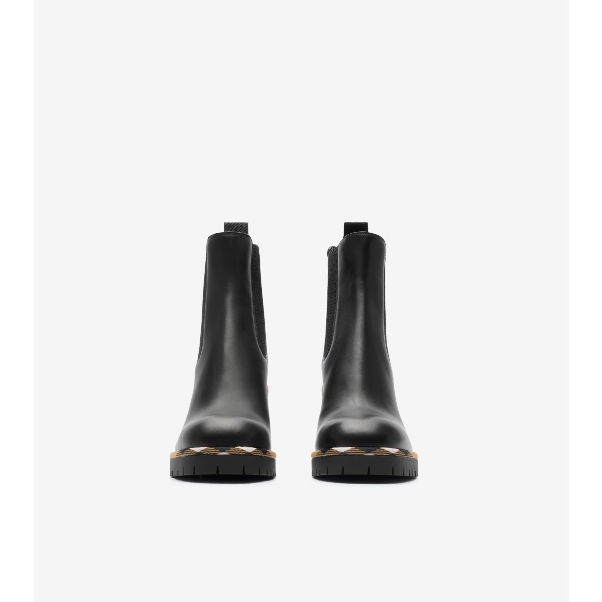  Check Leather Gravel Heel Chelsea Boots​
