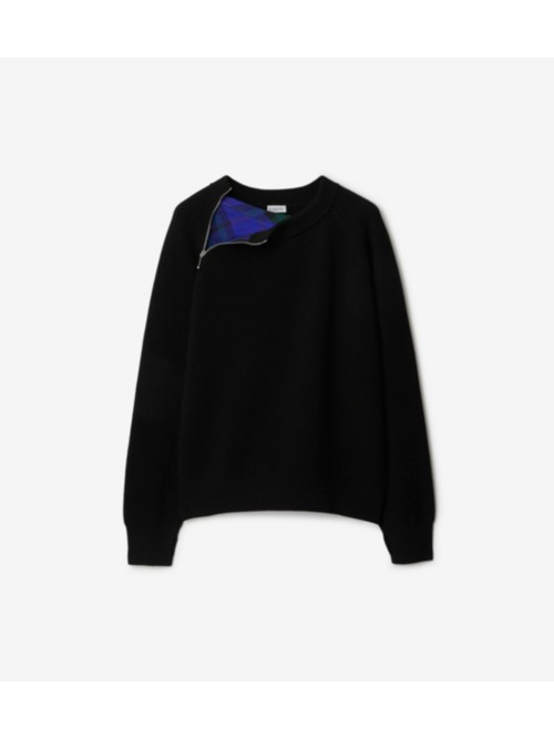 Burberry Rib Knit Wool Sweater In Black