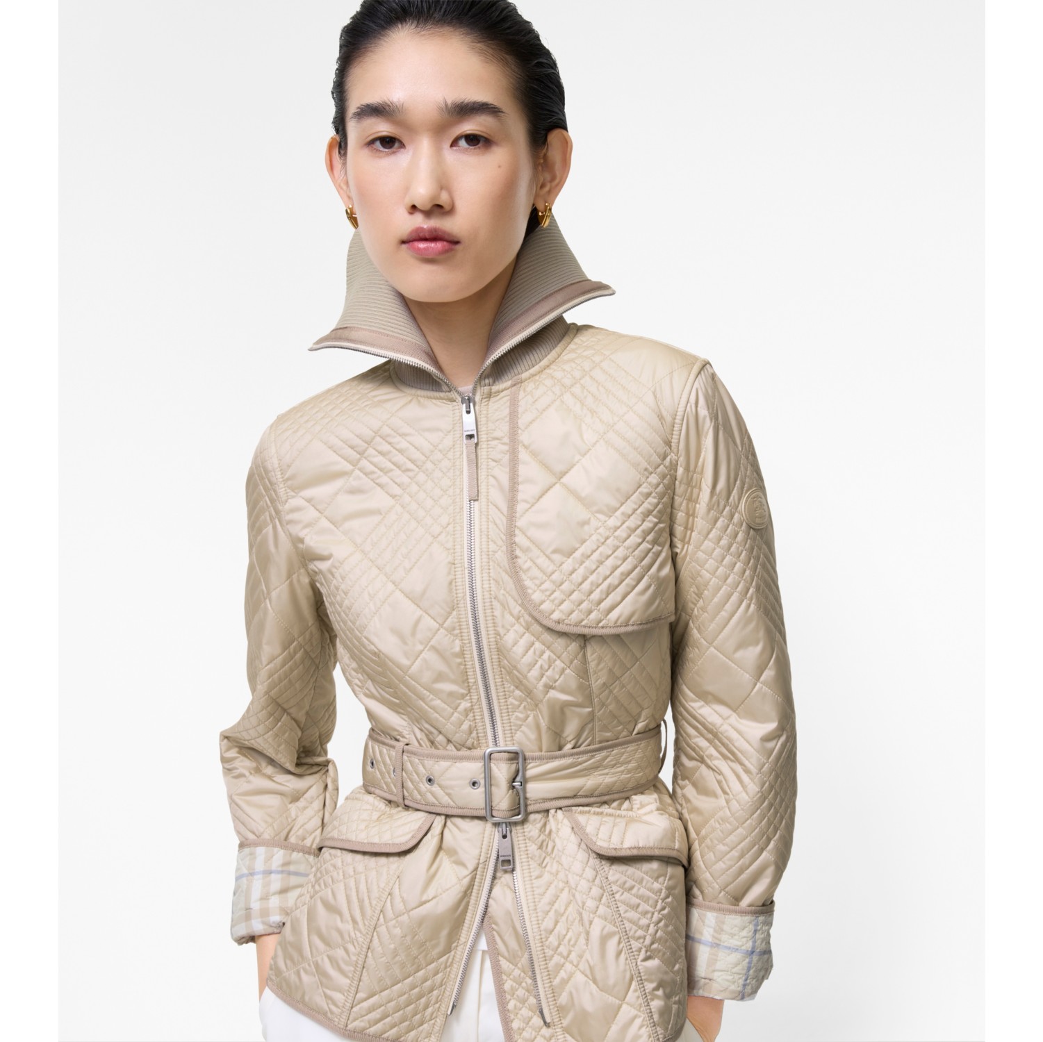 Micro Check-stitch Nylon Abbeydale Jacket in Stone beige - Women