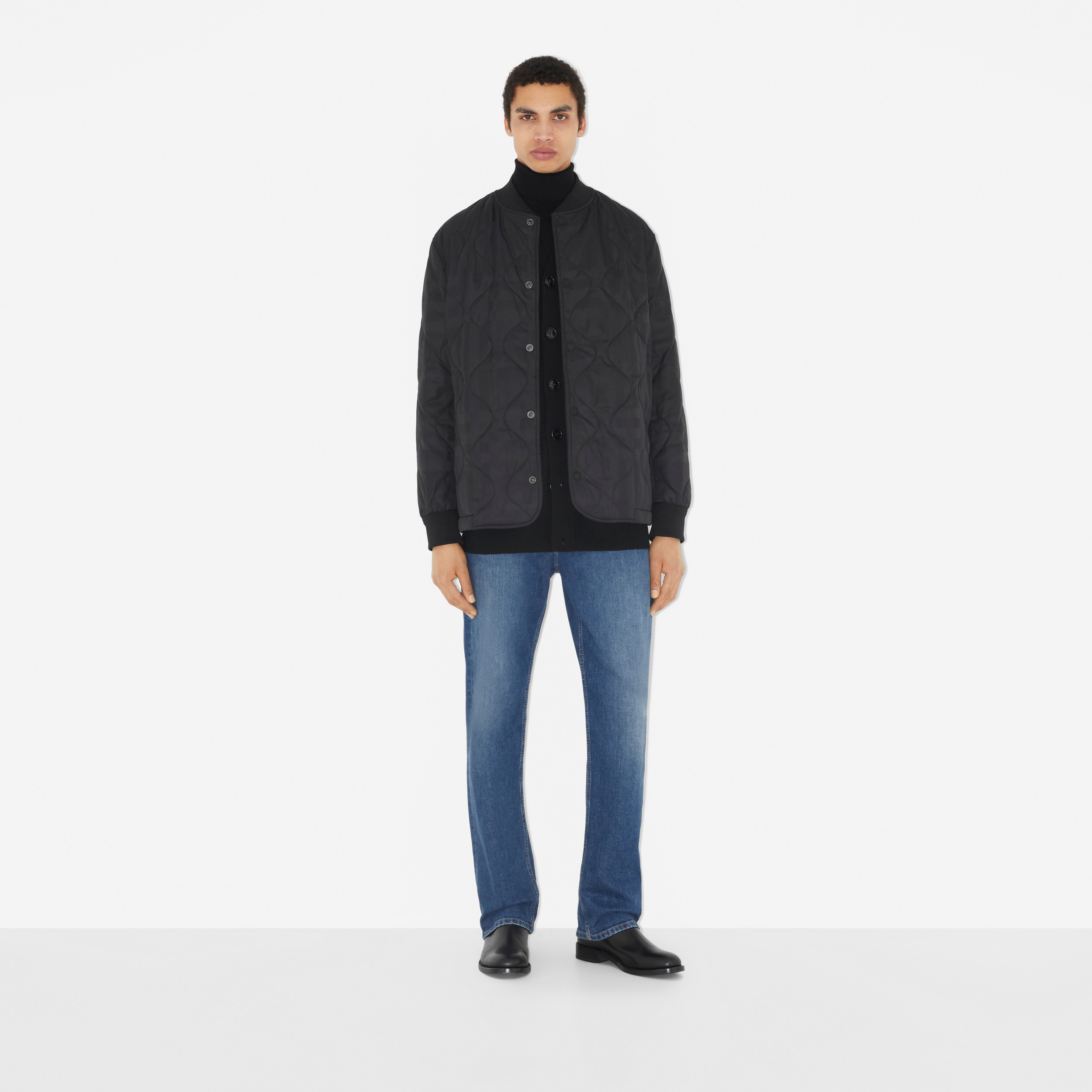 Quilted Check Nylon Bomber Jacket in Black - Men | Burberry® Official - 2