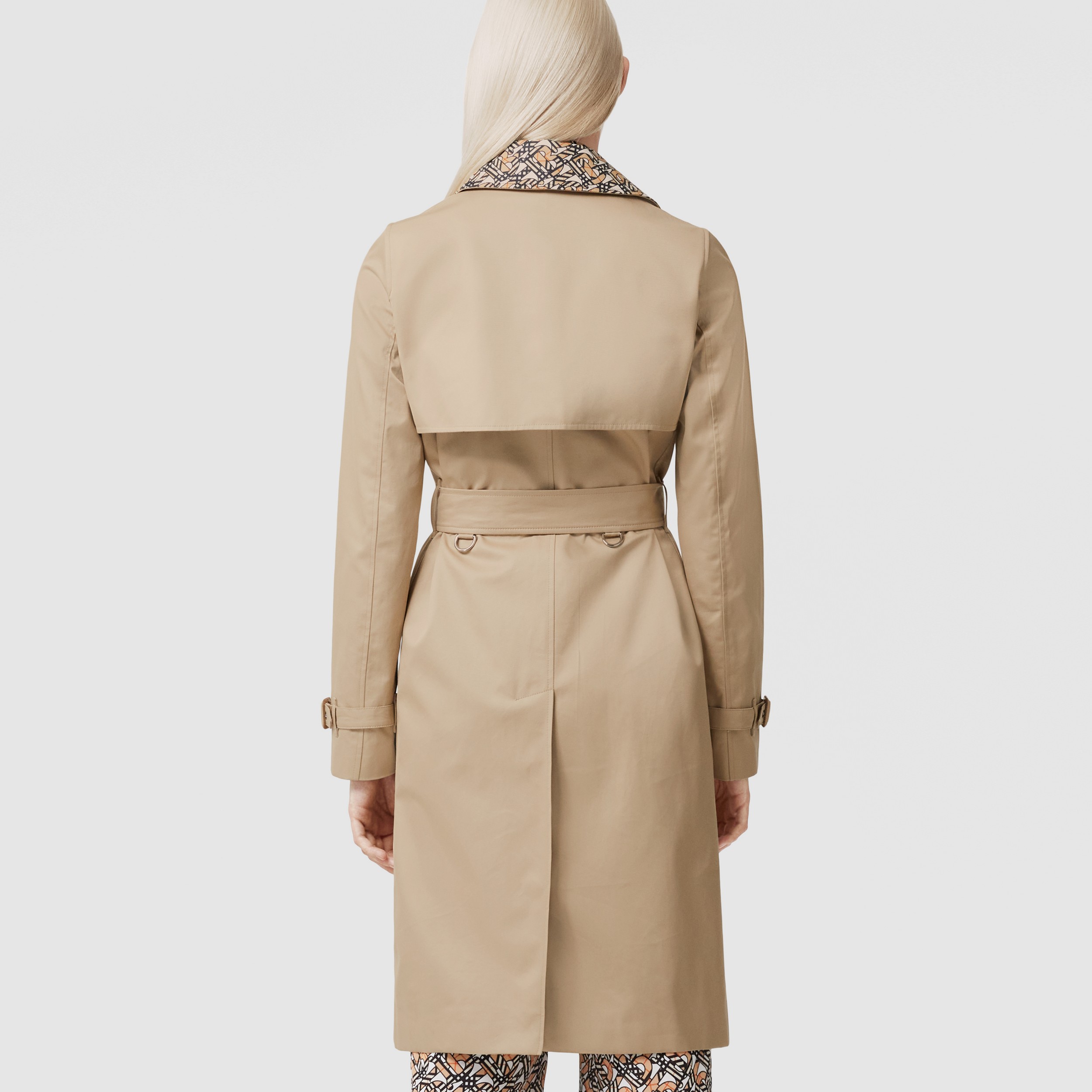 Monogram Print Detail Cotton Gabardine Trench Coat in Soft Fawn - Women | Burberry® Official - 3