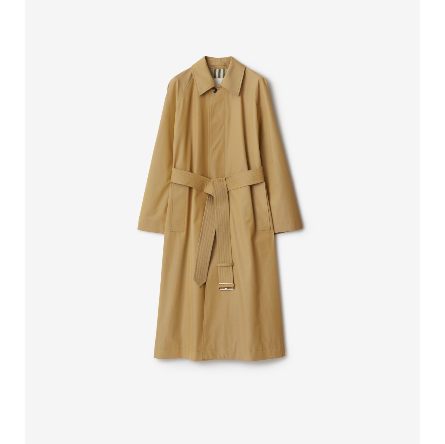 Long Gabardine Car Coat in Spelt - Women, Cotton | Burberry 