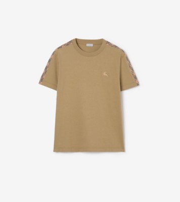 Check Trim Cotton T-shirt in Sparrow beige - Men | Burberry® Official